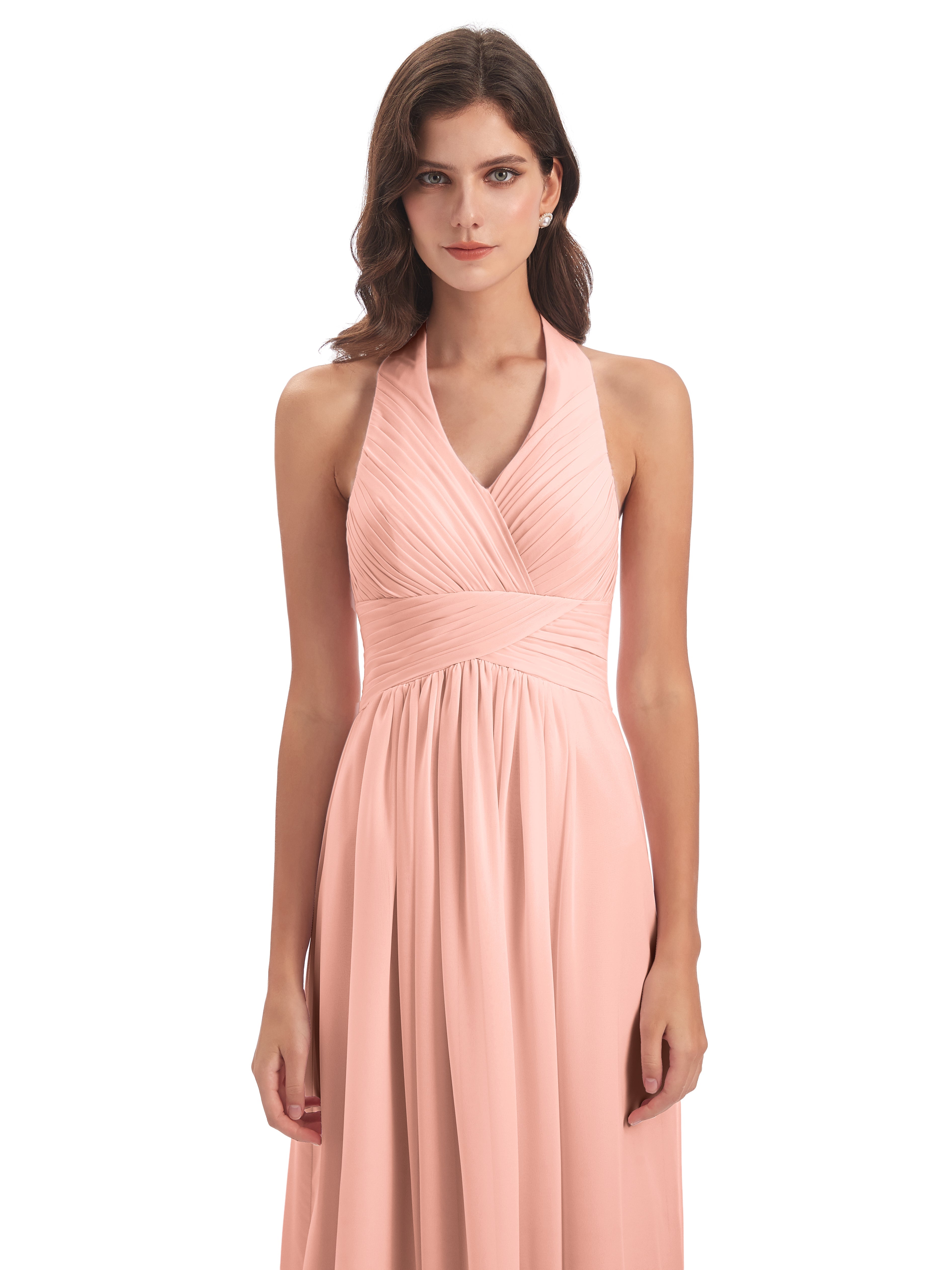 Robes Demoiselles D Honneur Corail Camila Licou Dos Nu Plis Robes Demoiselle D'Honneur