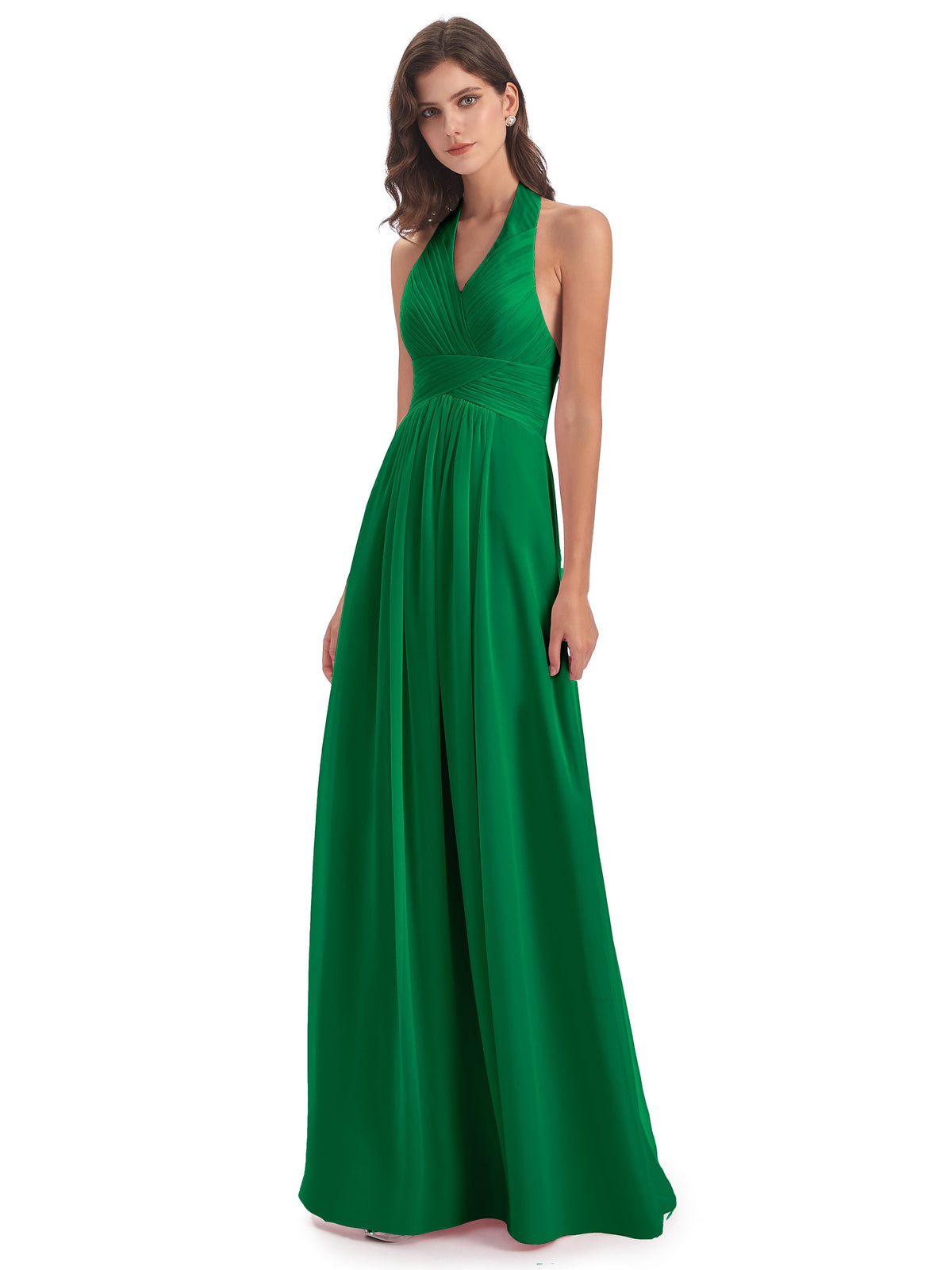 Wedding Party Robe Vert Emeraude Demoiselle D Honneur Camila Licou Dos Nu Plis Robes Demoiselle D'Honneur