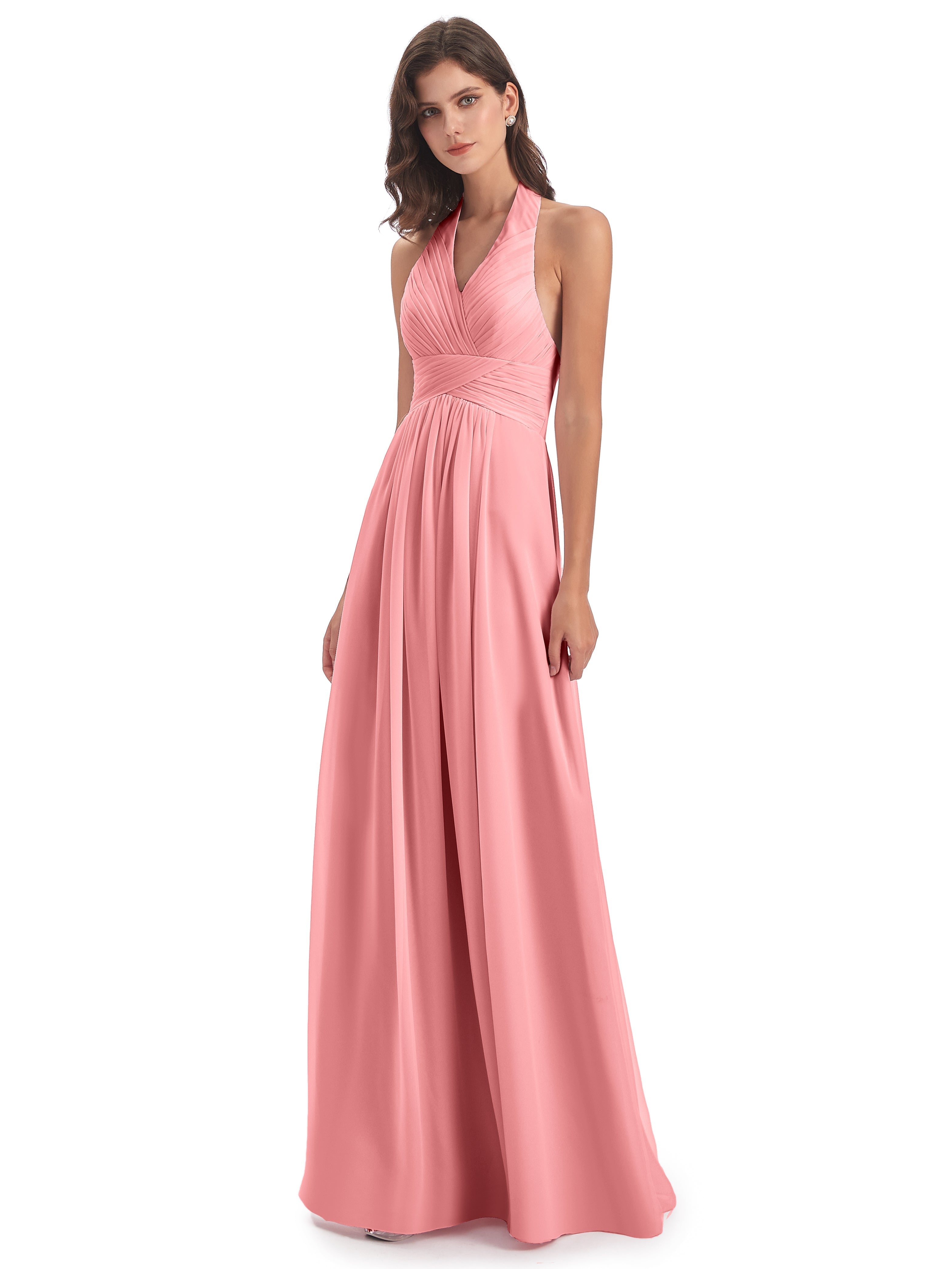 Robes De Demoiselle D'Honneur En Flamant Camila Licou Dos Nu Plis Robes Demoiselle D'Honneur