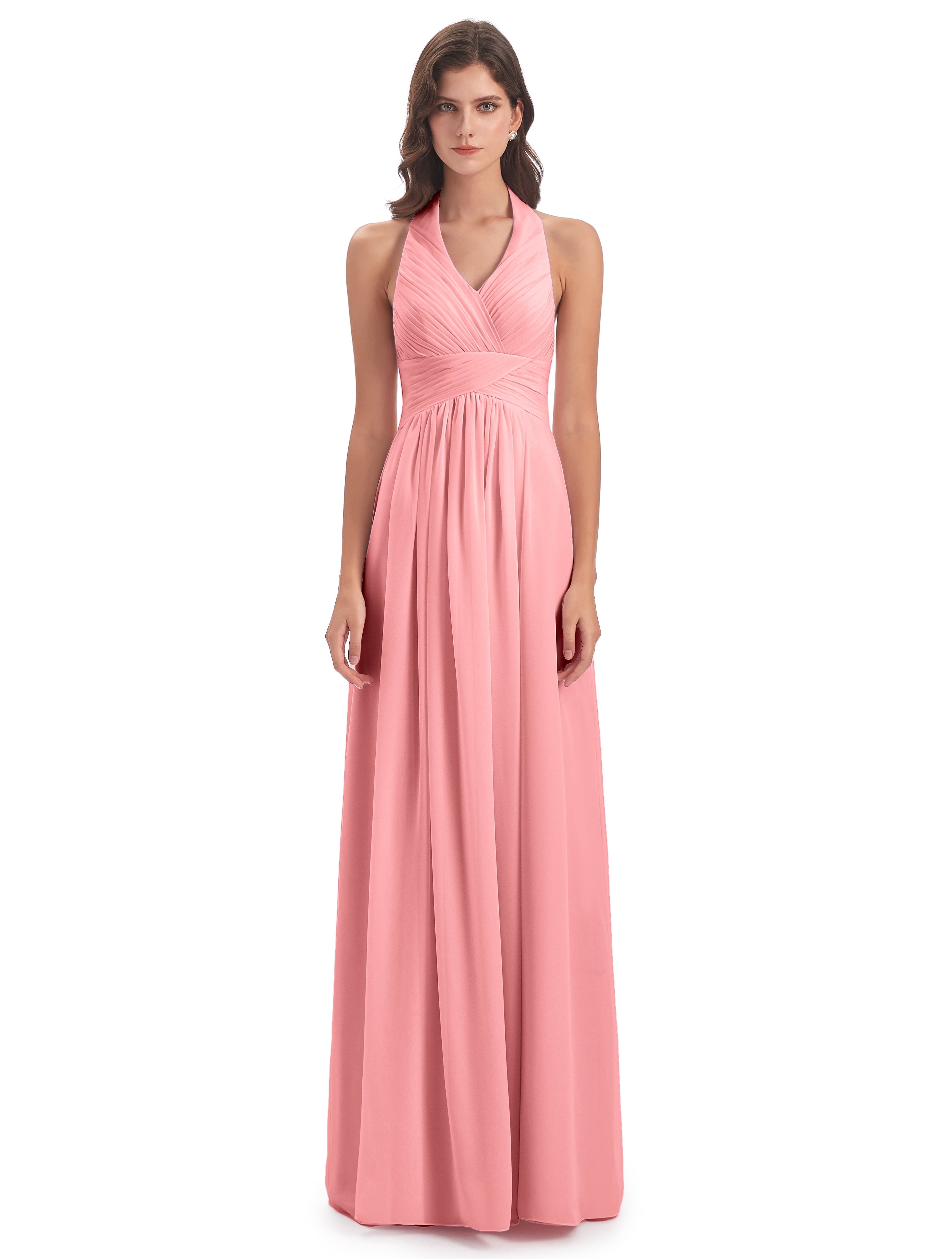 Robes De Demoiselle D'Honneur En Flamant Camila Licou Dos Nu Plis Robes Demoiselle D'Honneur