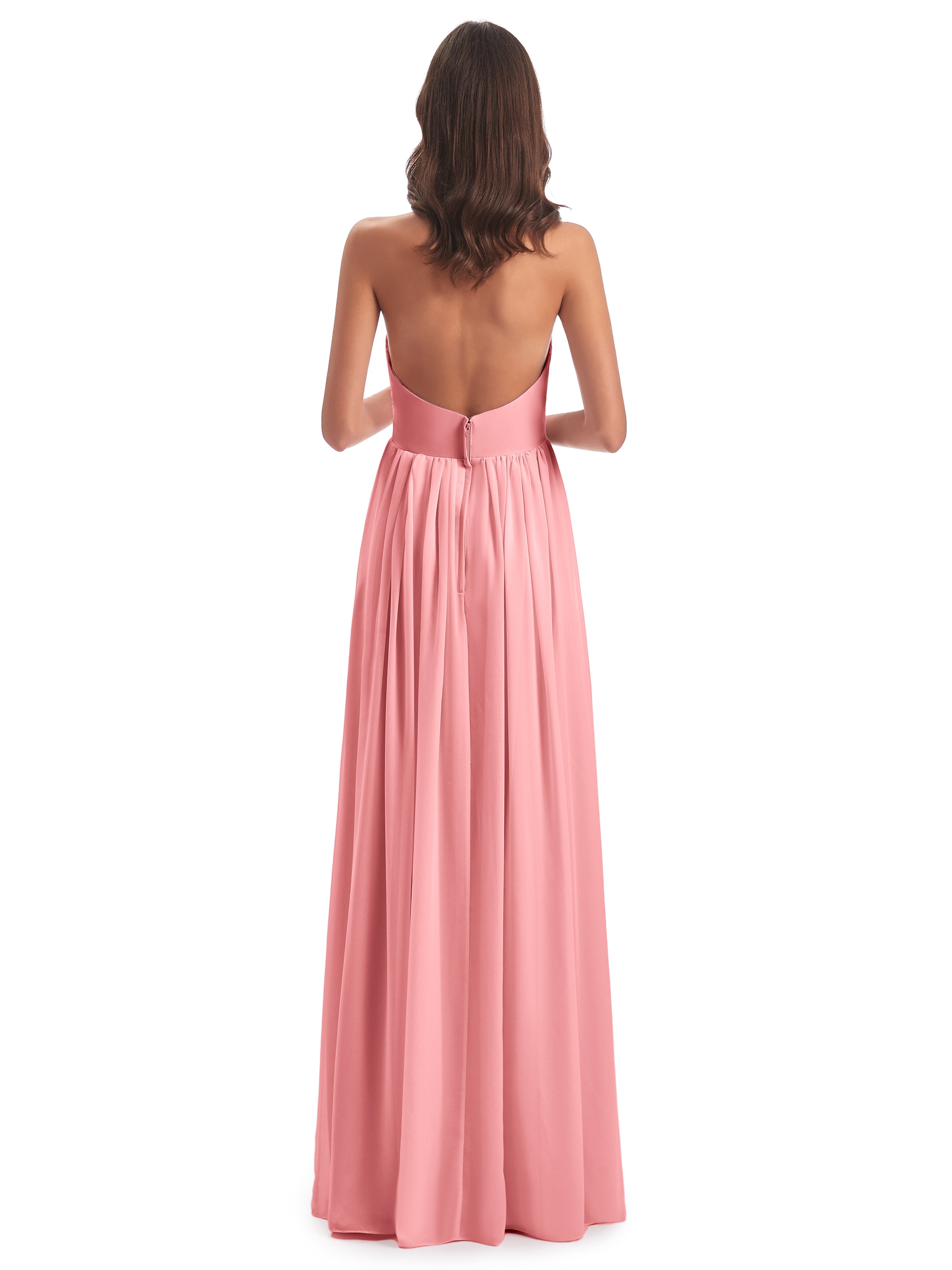 Robes De Demoiselle D'Honneur En Flamant Camila Licou Dos Nu Plis Robes Demoiselle D'Honneur