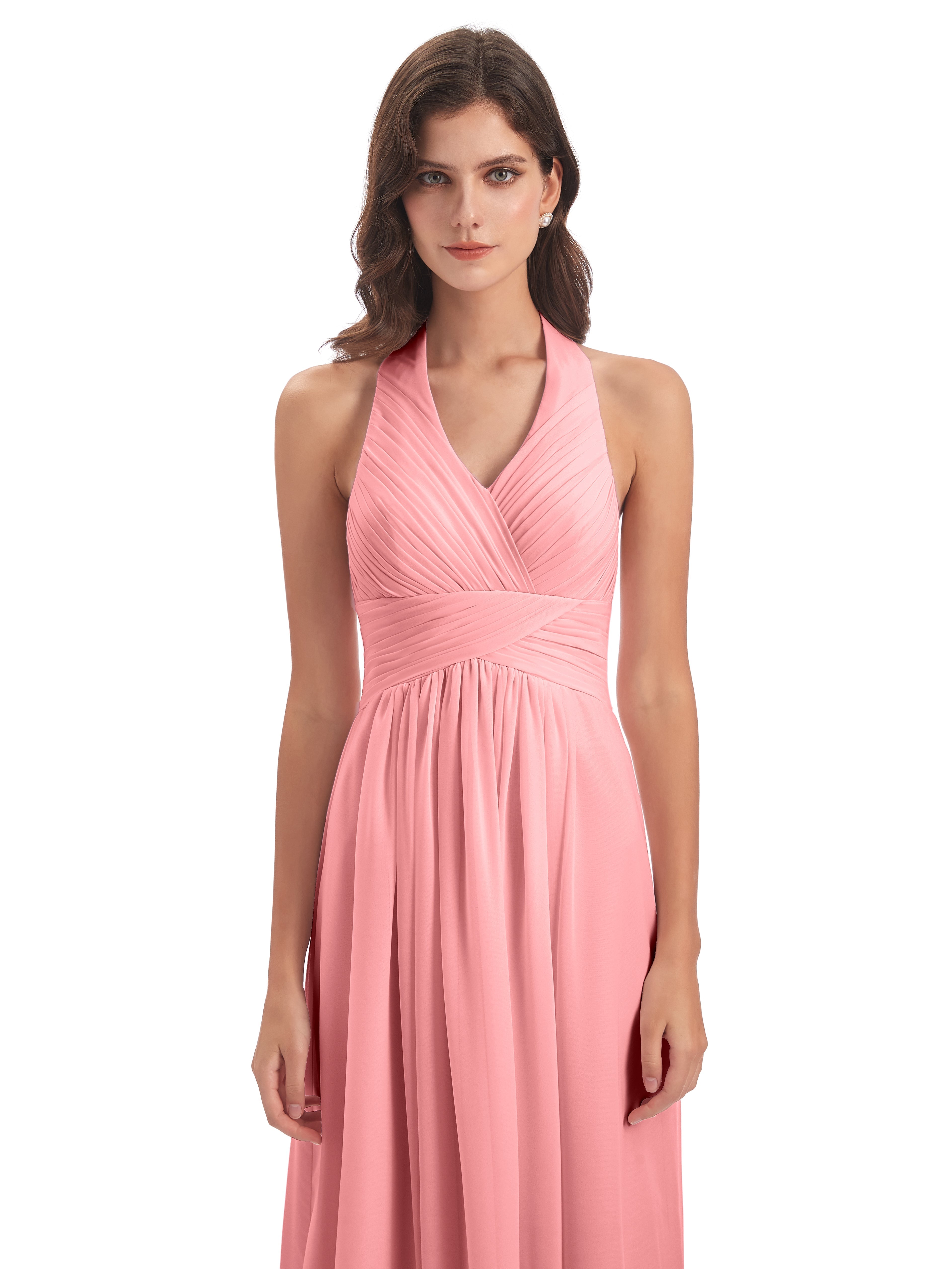 Robes De Demoiselle D'Honneur En Flamant Camila Licou Dos Nu Plis Robes Demoiselle D'Honneur
