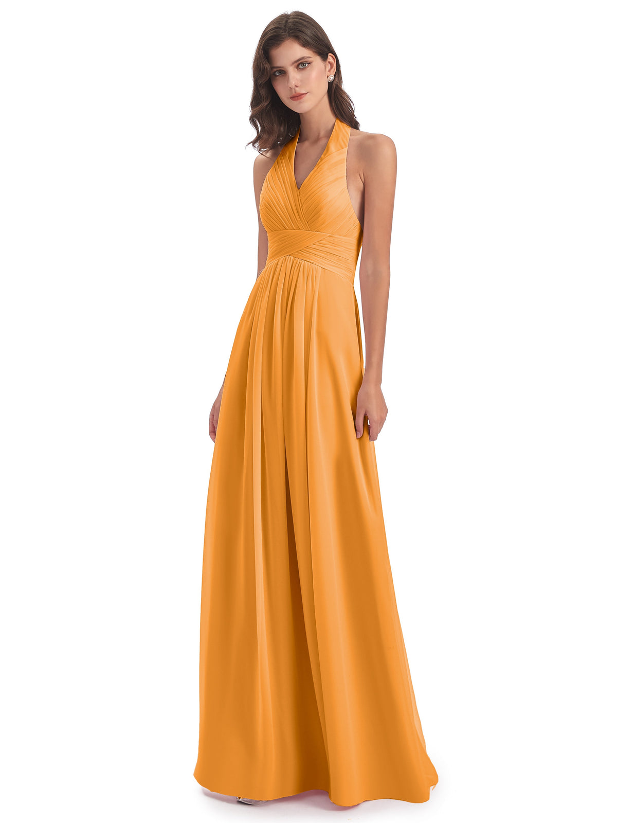 Robes De Demoiselle D'Honneur Mandarine Camila Licou Dos Nu Plis Robes Demoiselle D'Honneur