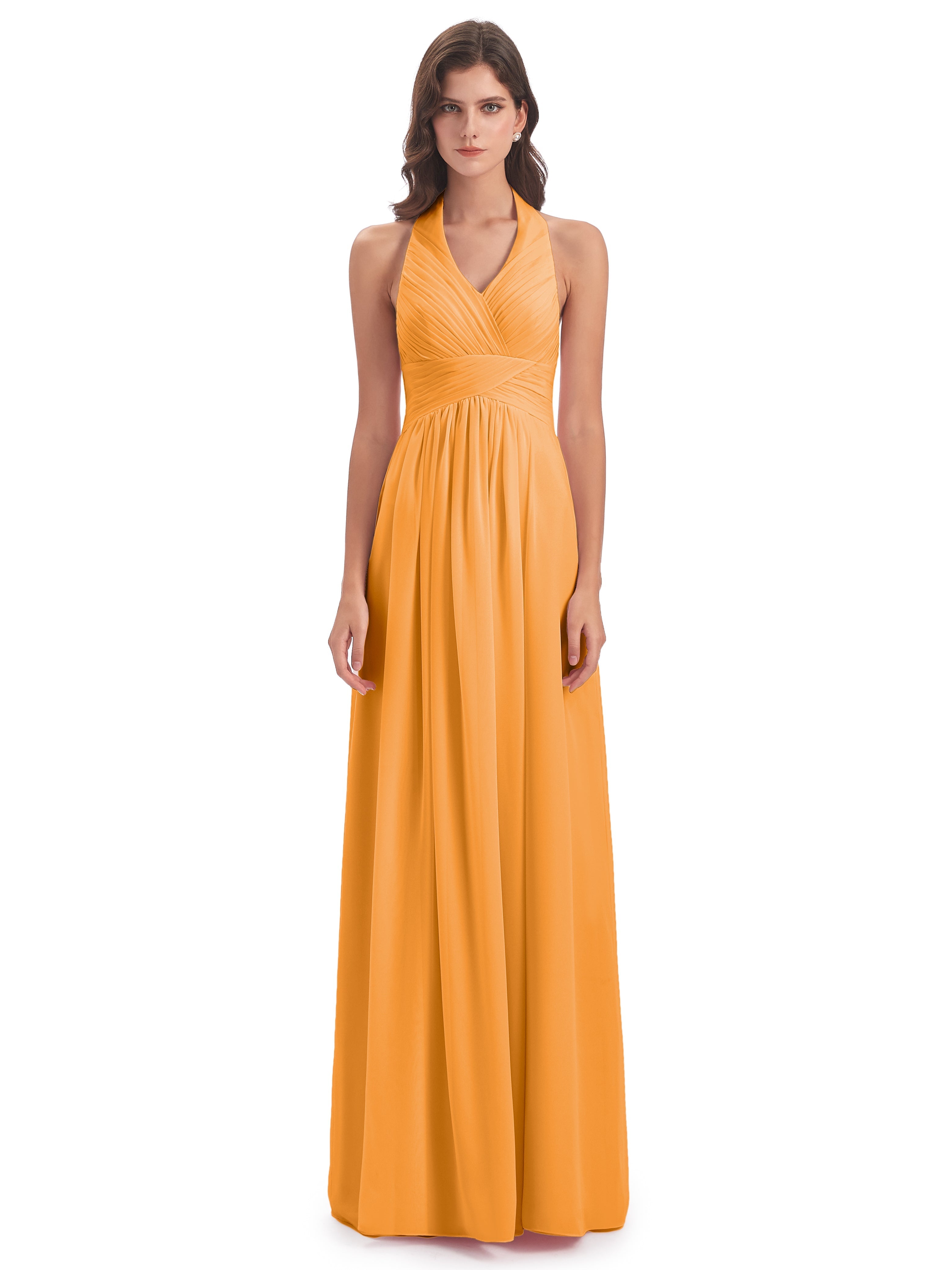 Robes De Demoiselle D'Honneur Mandarine Camila Licou Dos Nu Plis Robes Demoiselle D'Honneur