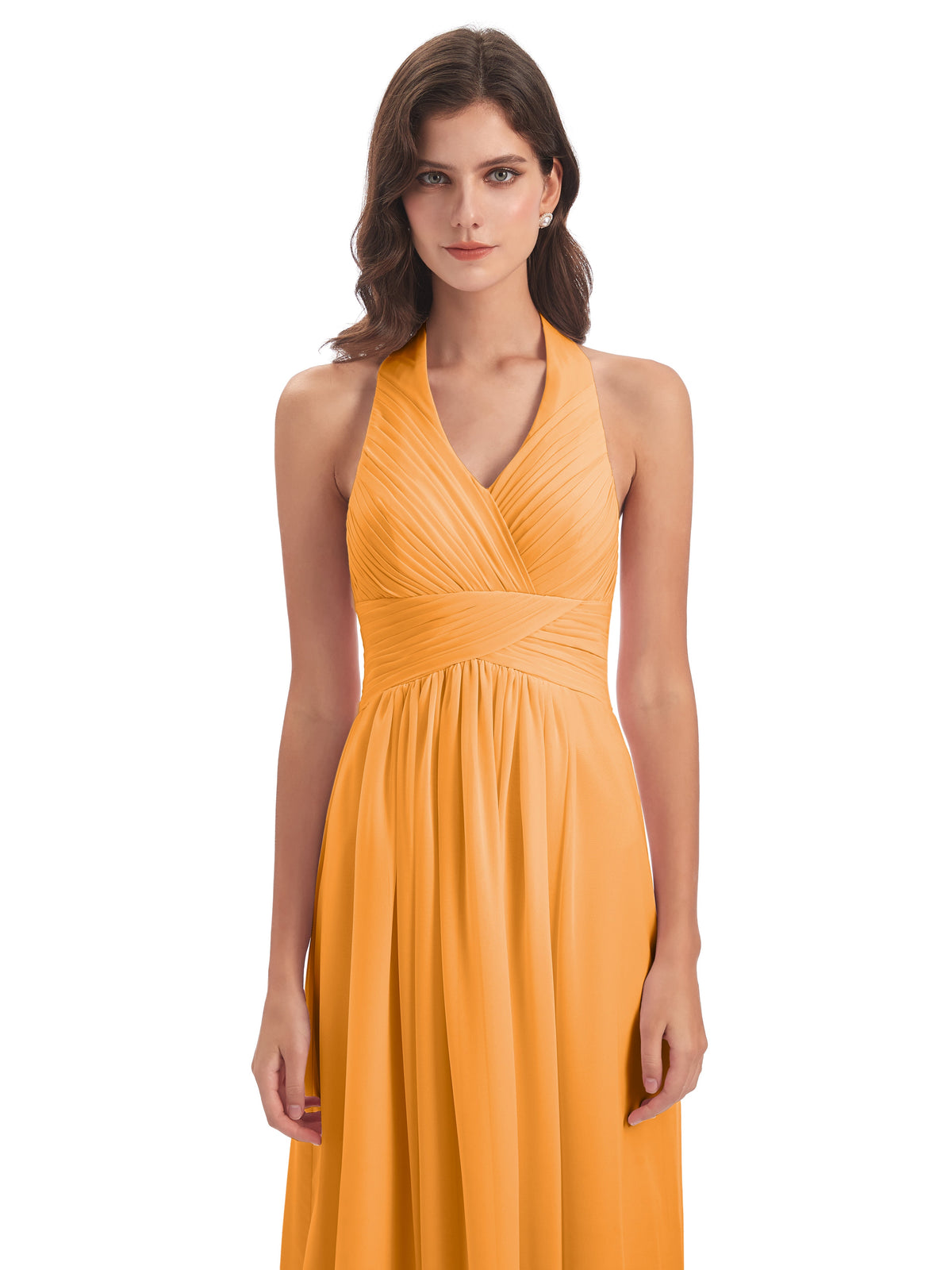 Robes De Demoiselle D'Honneur Mandarine Camila Licou Dos Nu Plis Robes Demoiselle D'Honneur