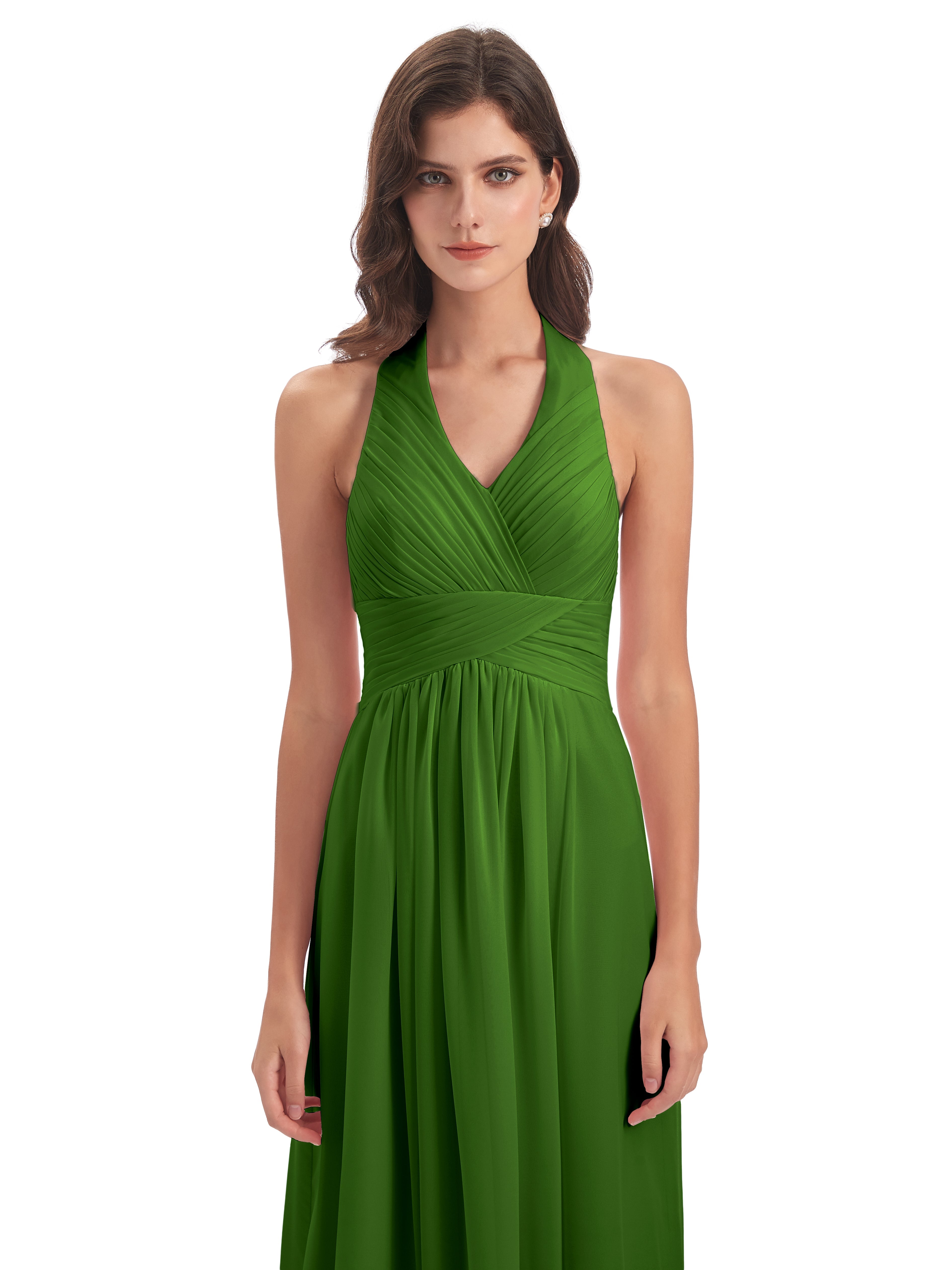 Robes De Demoiselle D'Honneur Vert Mousse Camila Licou Dos Nu Plis Robes Demoiselle D'Honneur