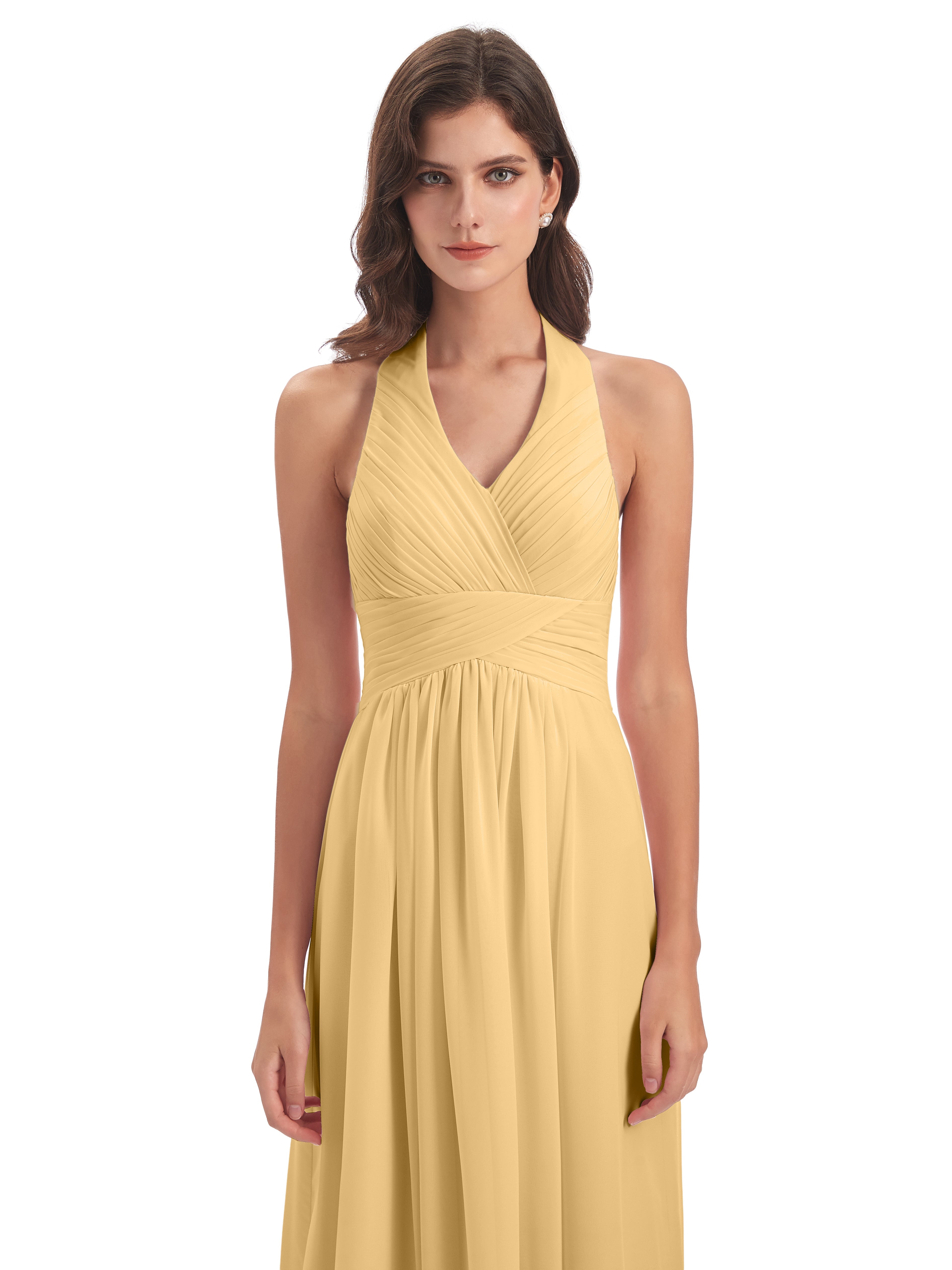 Robe Demoiselle D Honneur Dore Camila Licou Dos Nu Plis Robes Demoiselle D'Honneur