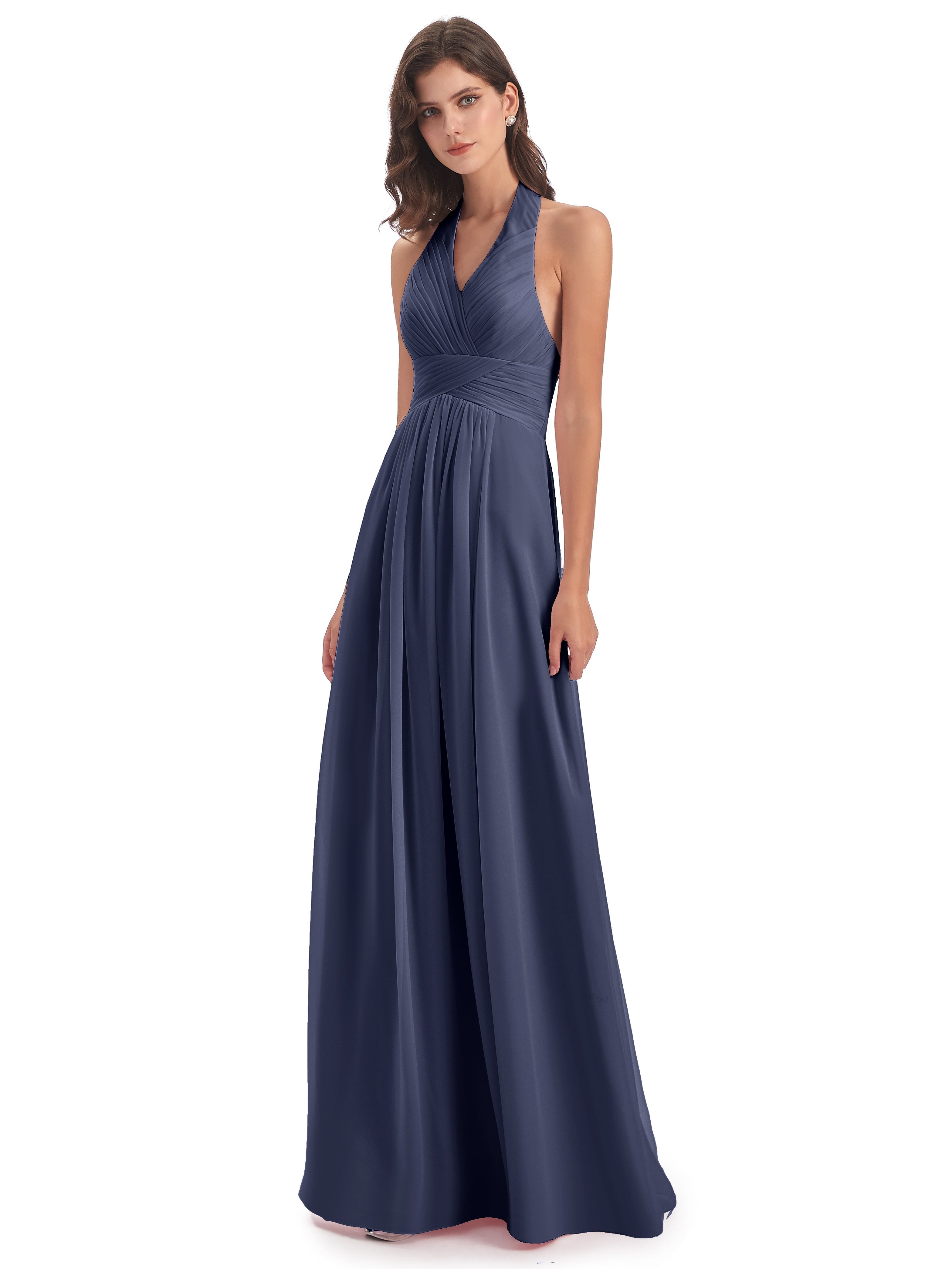 Robes De Demoiselle D'Honneur Bleu Orageux Camila Licou Dos Nu Plis Robes Demoiselle D'Honneur