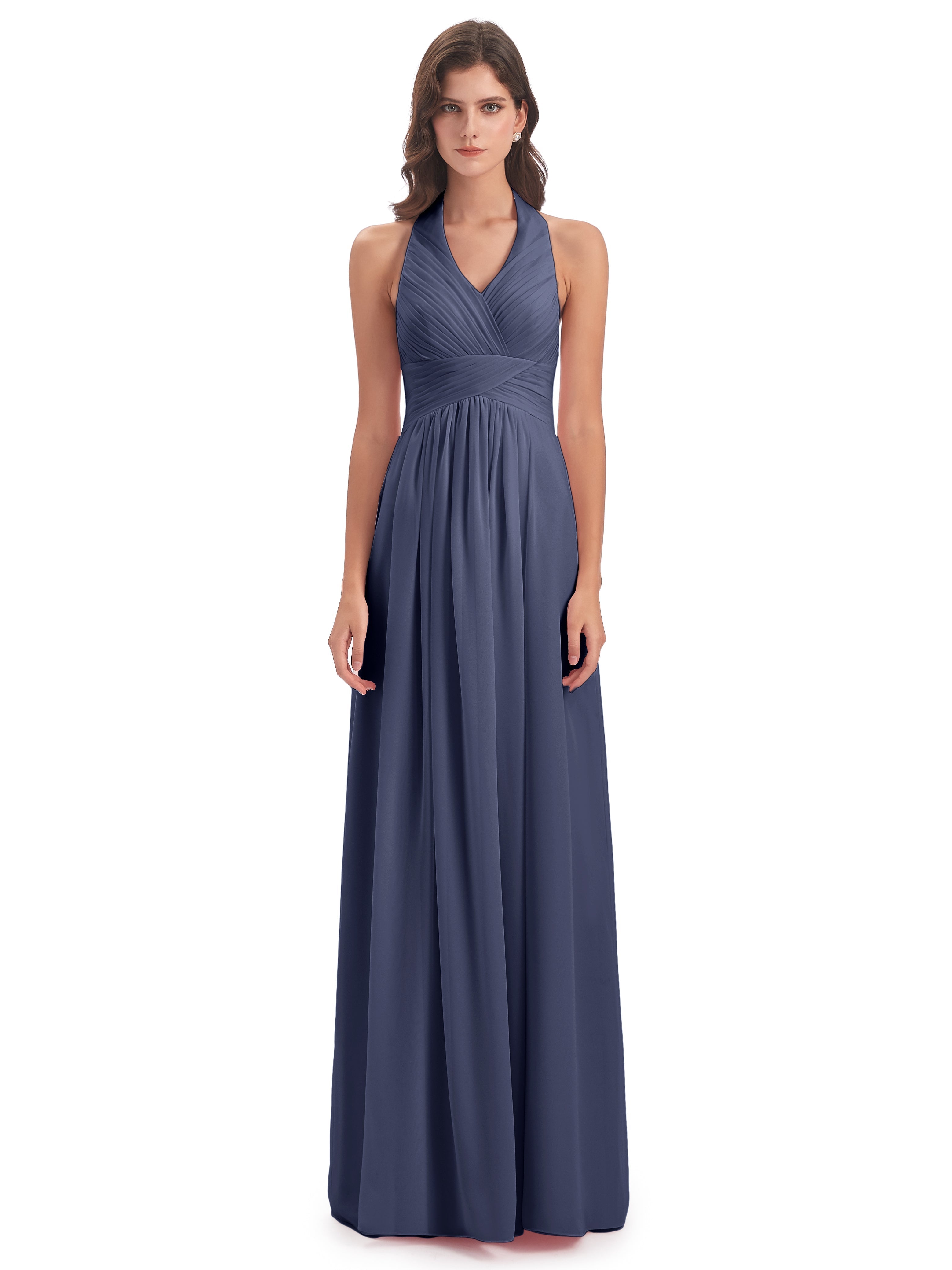 Robes De Demoiselle D'Honneur Bleu Orageux Camila Licou Dos Nu Plis Robes Demoiselle D'Honneur