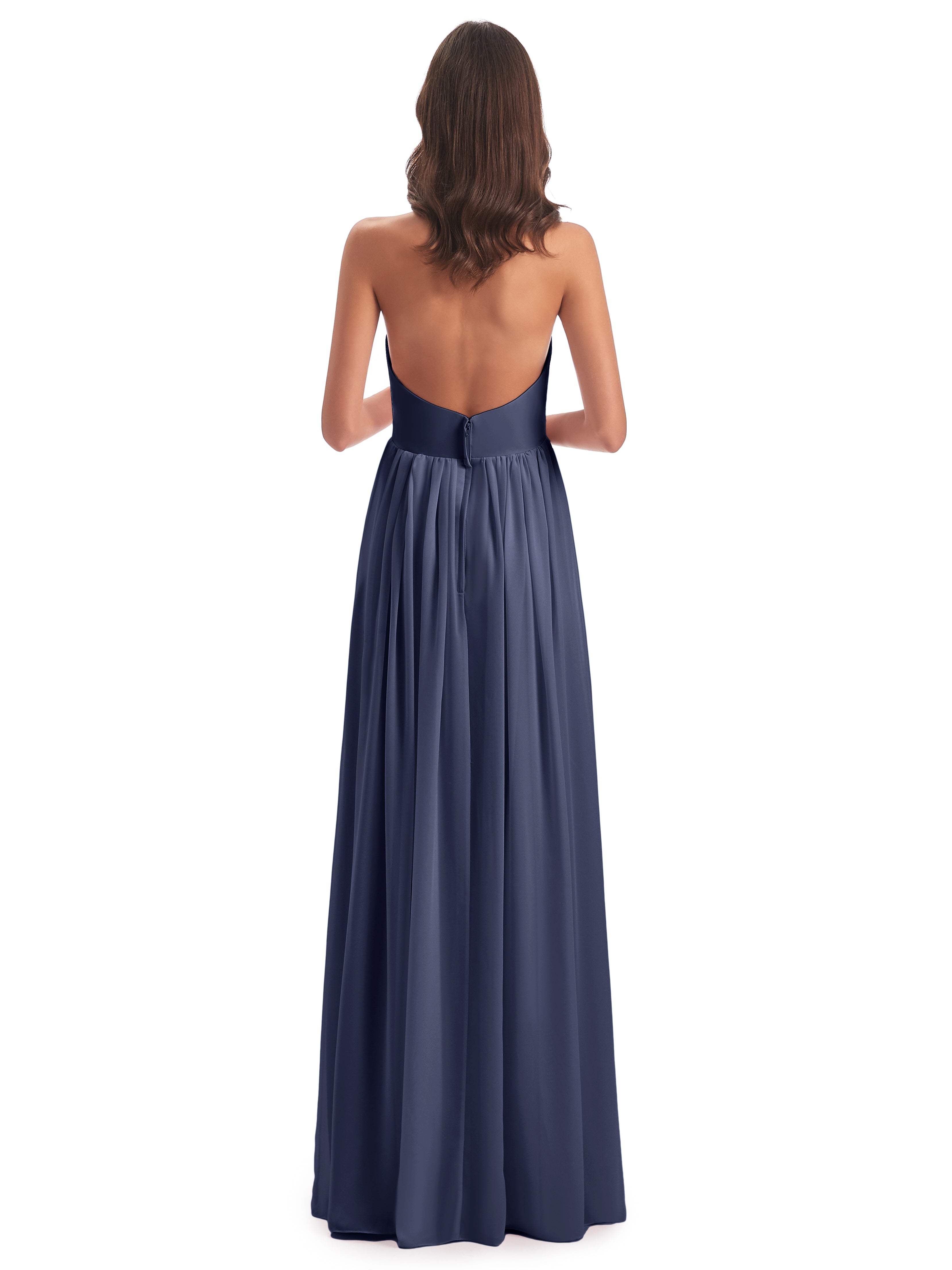 Robes De Demoiselle D'Honneur Bleu Orageux Camila Licou Dos Nu Plis Robes Demoiselle D'Honneur