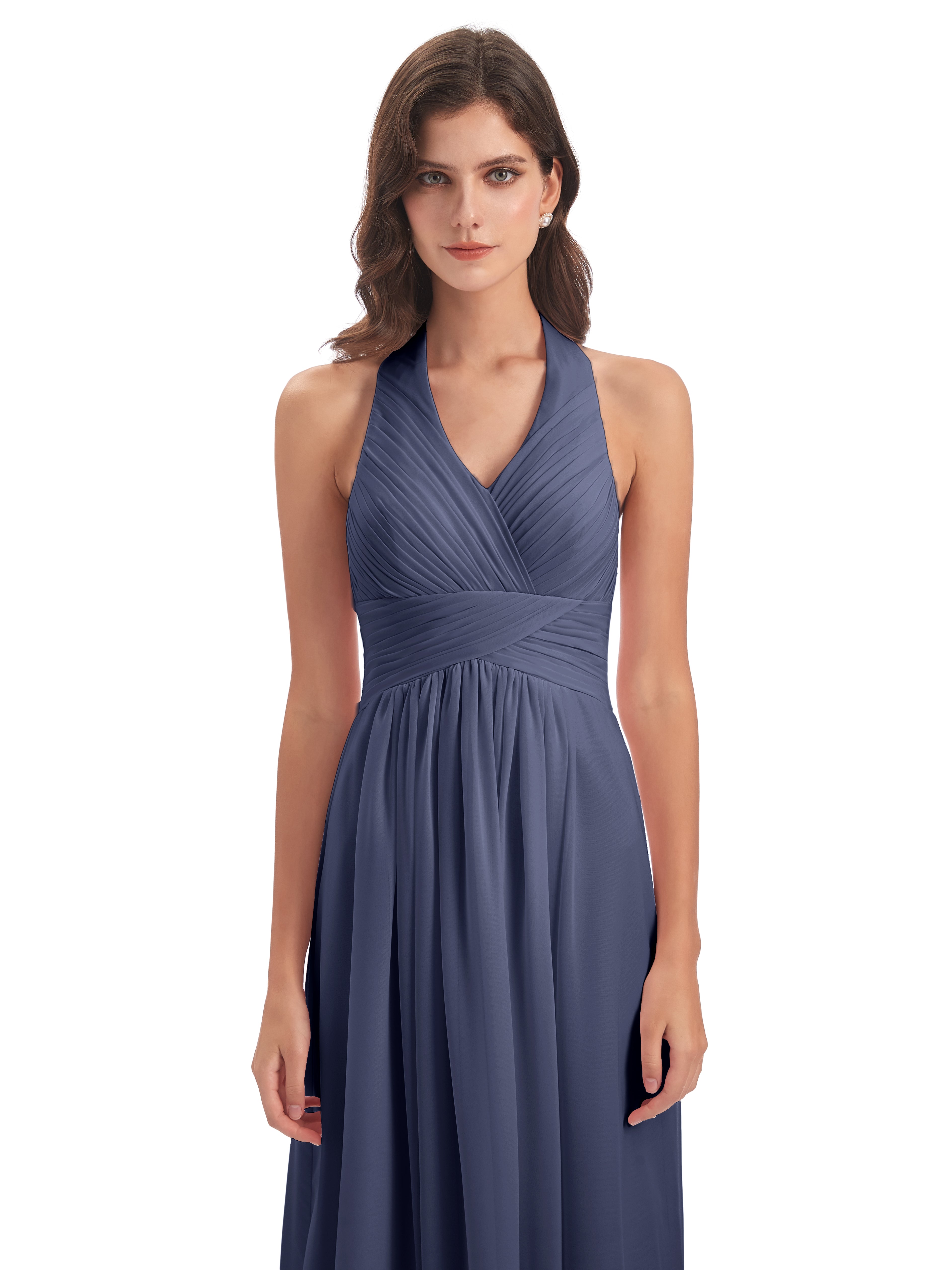 Robes De Demoiselle D'Honneur Bleu Orageux Camila Licou Dos Nu Plis Robes Demoiselle D'Honneur