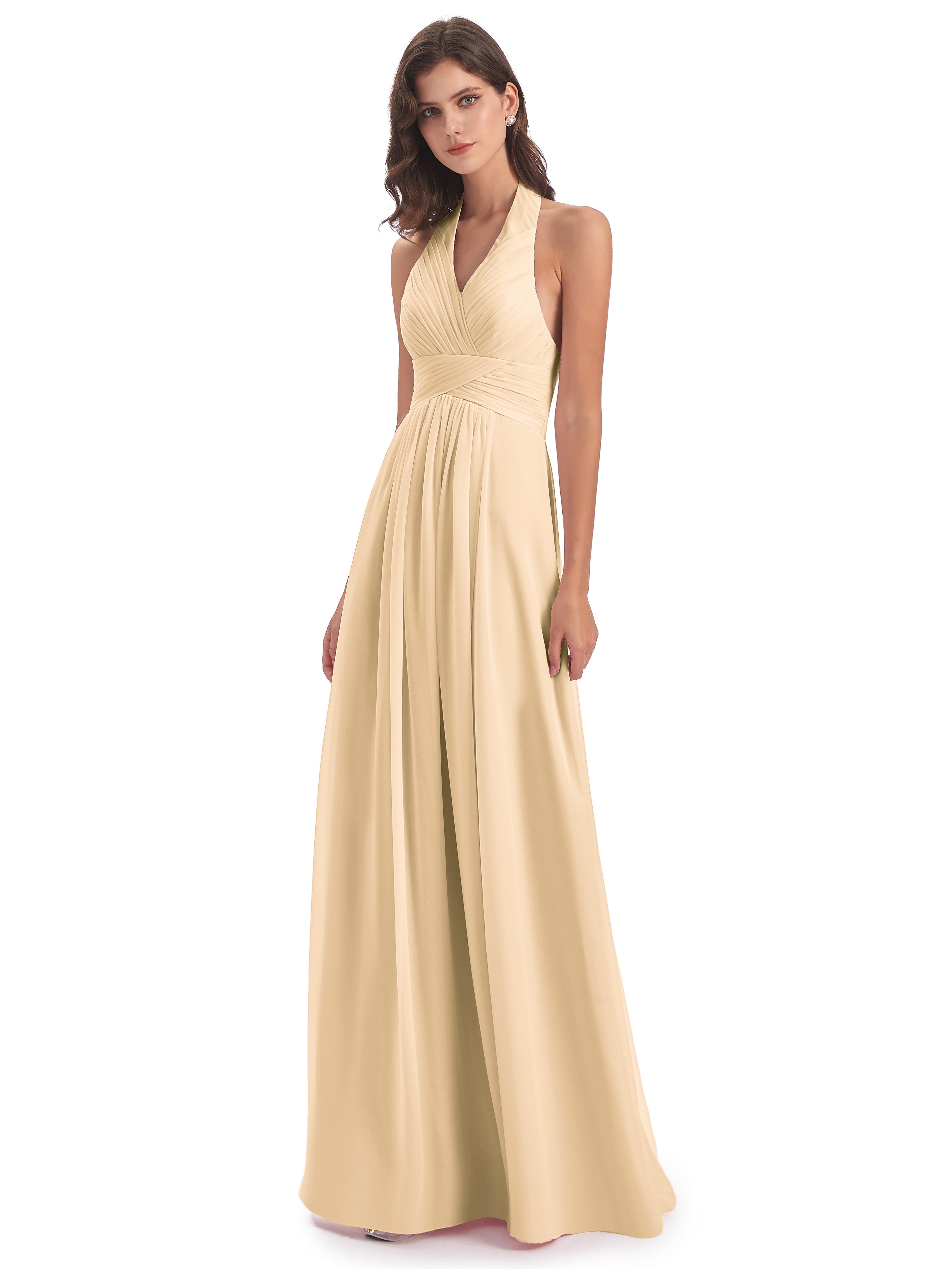 Robe Pêche Demoiselle D Honneur Camila Licou Dos Nu Plis Robes Demoiselle D'Honneur