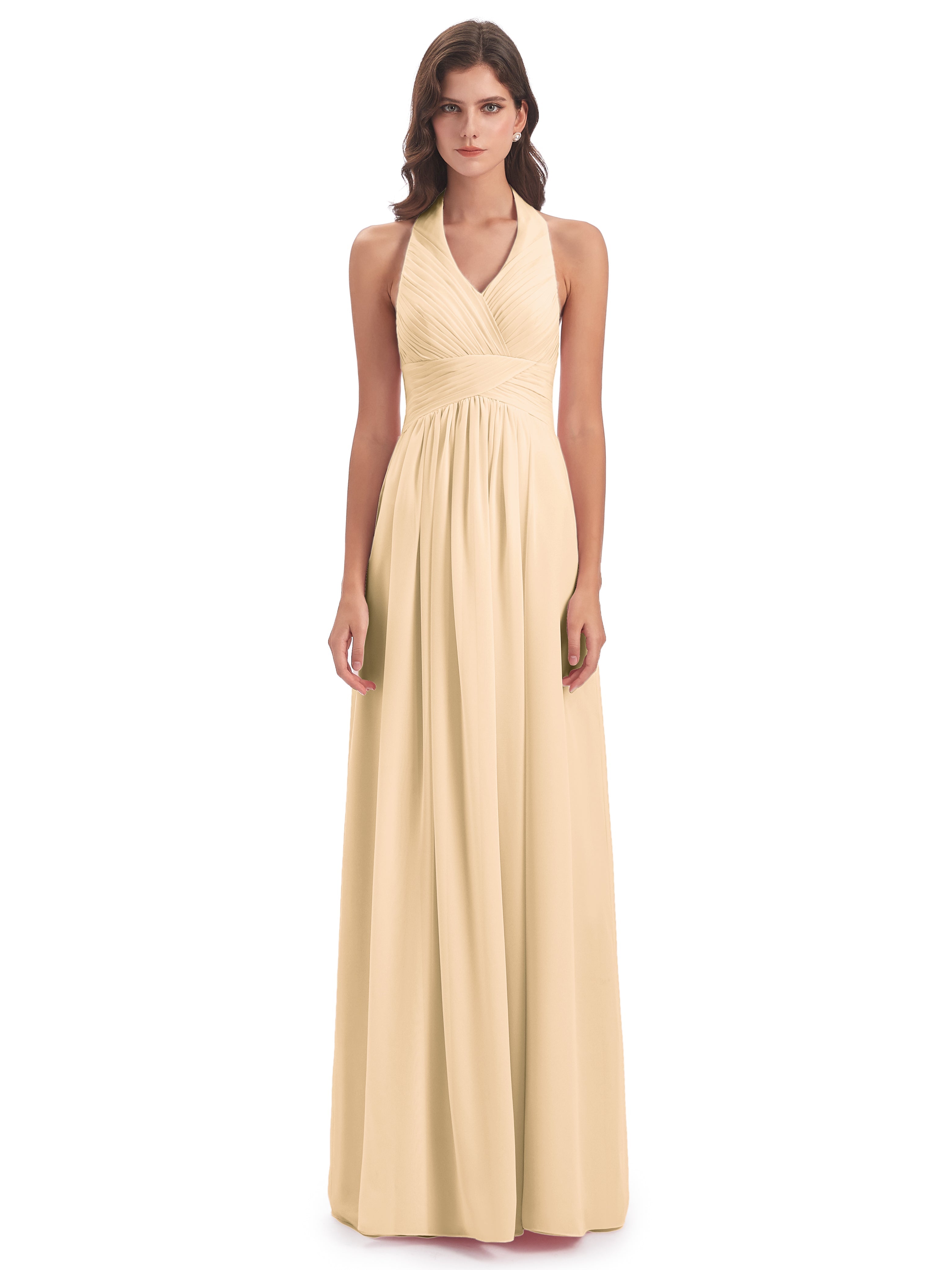 Robe Pêche Demoiselle D Honneur Camila Licou Dos Nu Plis Robes Demoiselle D'Honneur