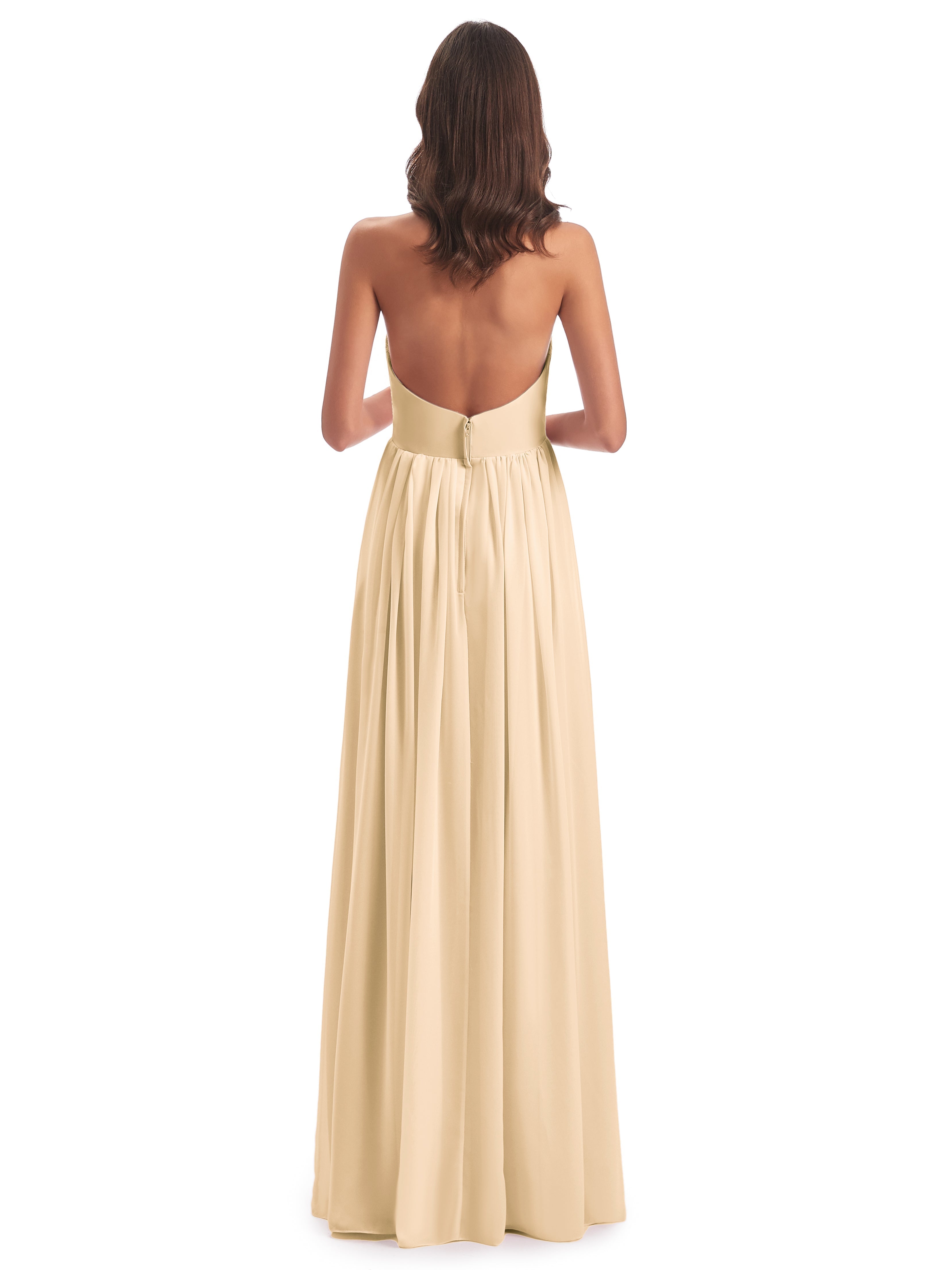 Robe Pêche Demoiselle D Honneur Camila Licou Dos Nu Plis Robes Demoiselle D'Honneur