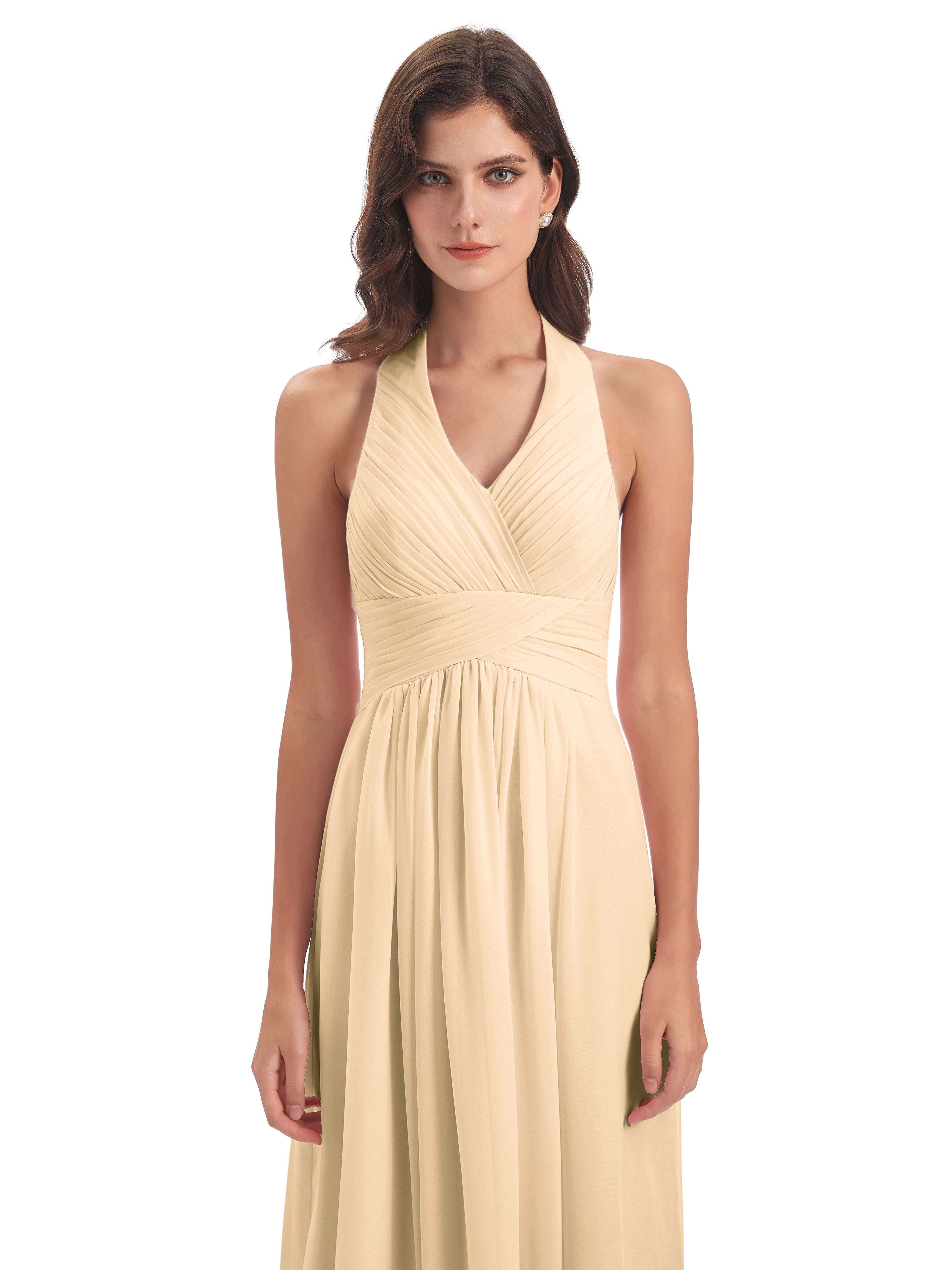 Robe Pêche Demoiselle D Honneur Camila Licou Dos Nu Plis Robes Demoiselle D'Honneur