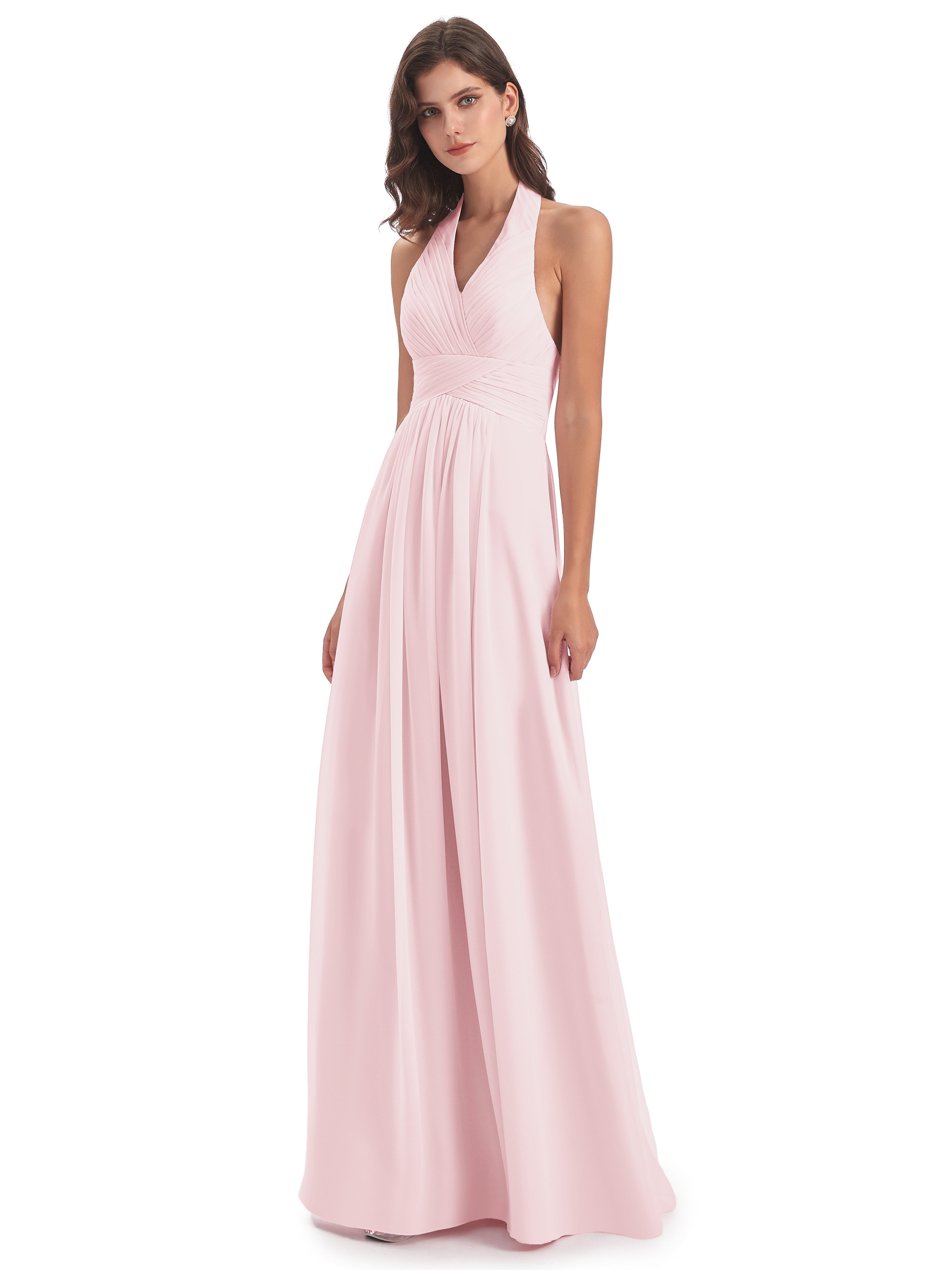 Rose Pale Robe Demoiselle D Honneur Camila Licou Dos Nu Plis Robes Demoiselle D'Honneur