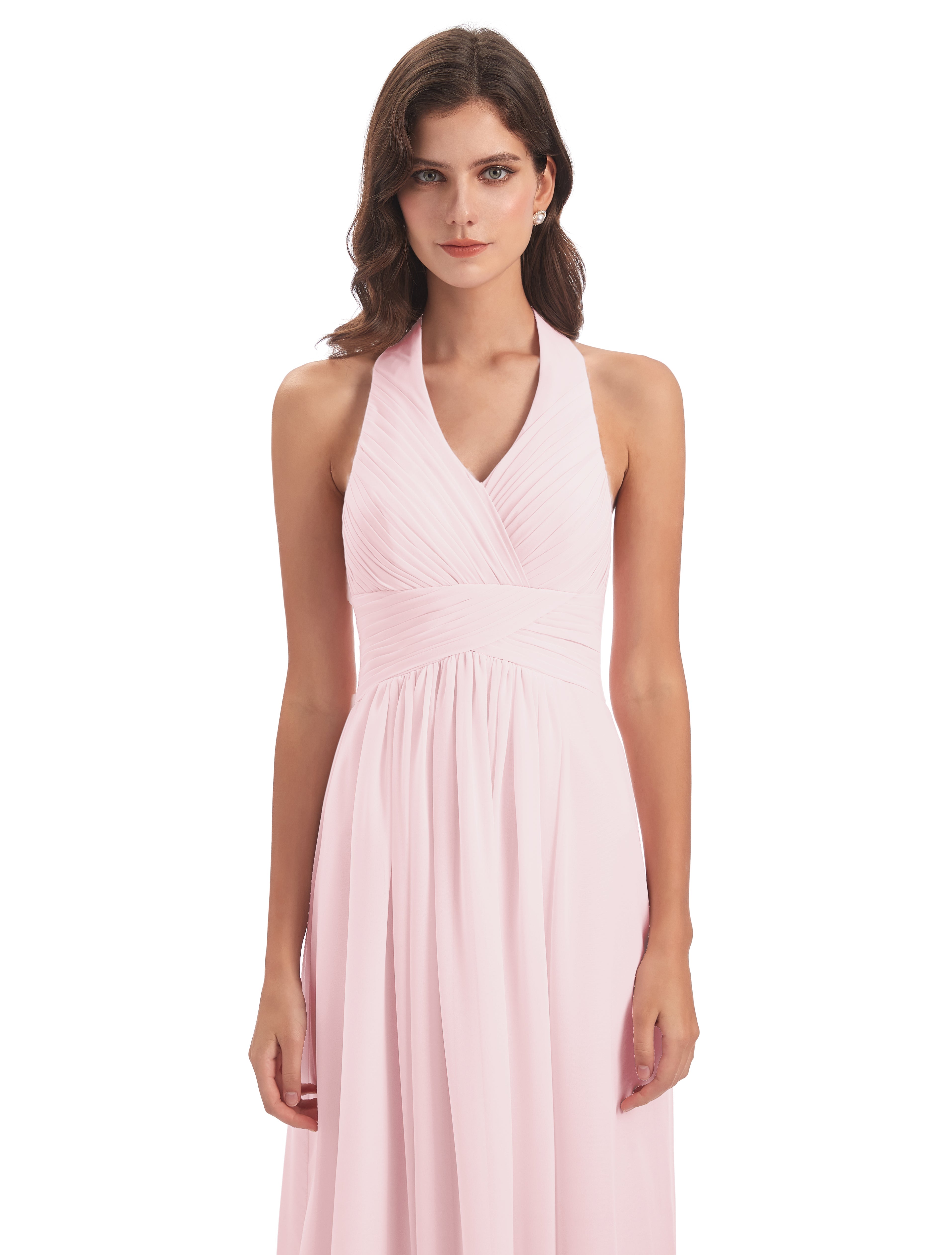 Rose Pale Robe Demoiselle D Honneur Camila Licou Dos Nu Plis Robes Demoiselle D'Honneur