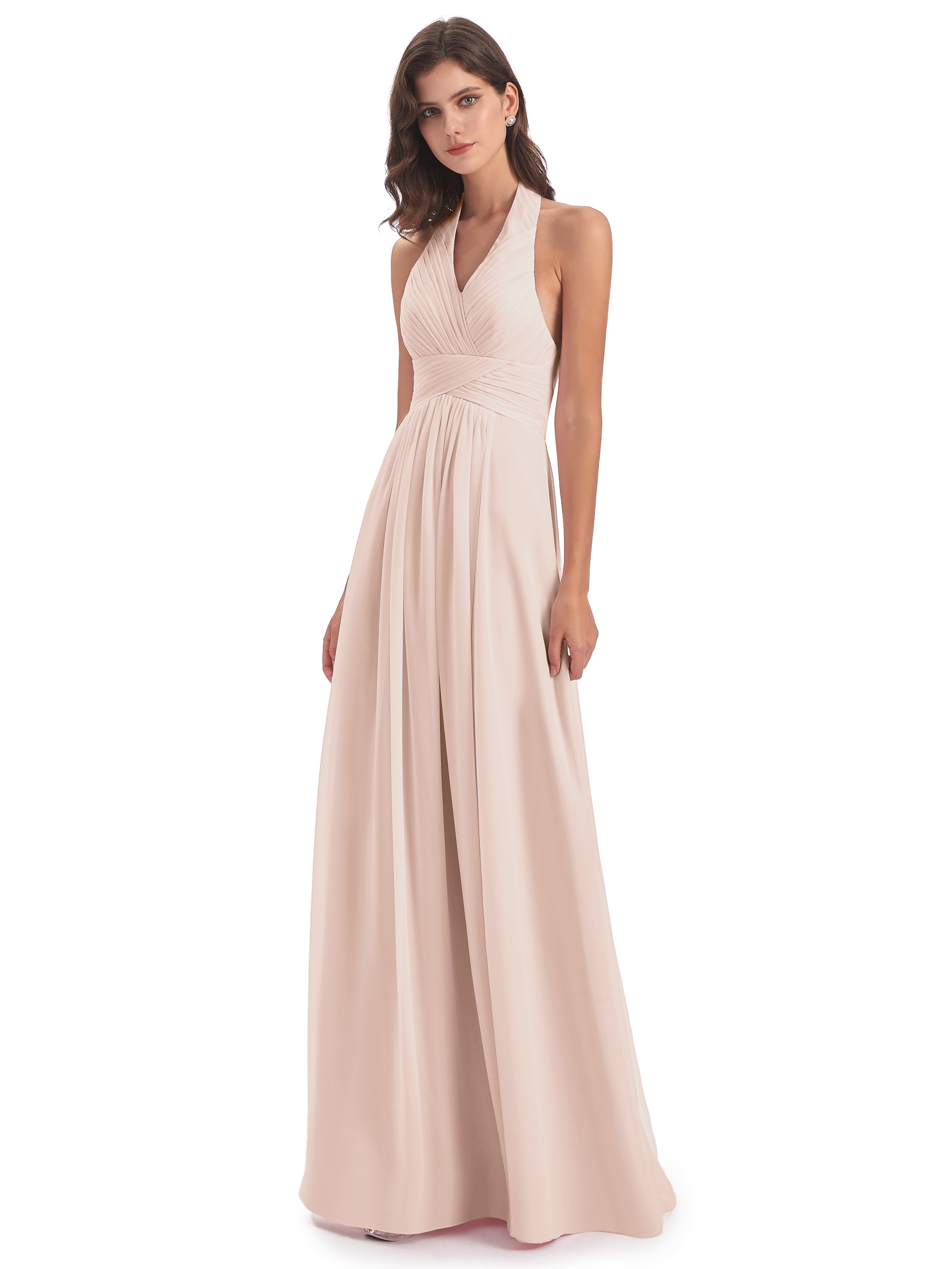 Robe Demoiselle D Honneur Rose Perle Camila Licou Dos Nu Plis Robes Demoiselle D'Honneur