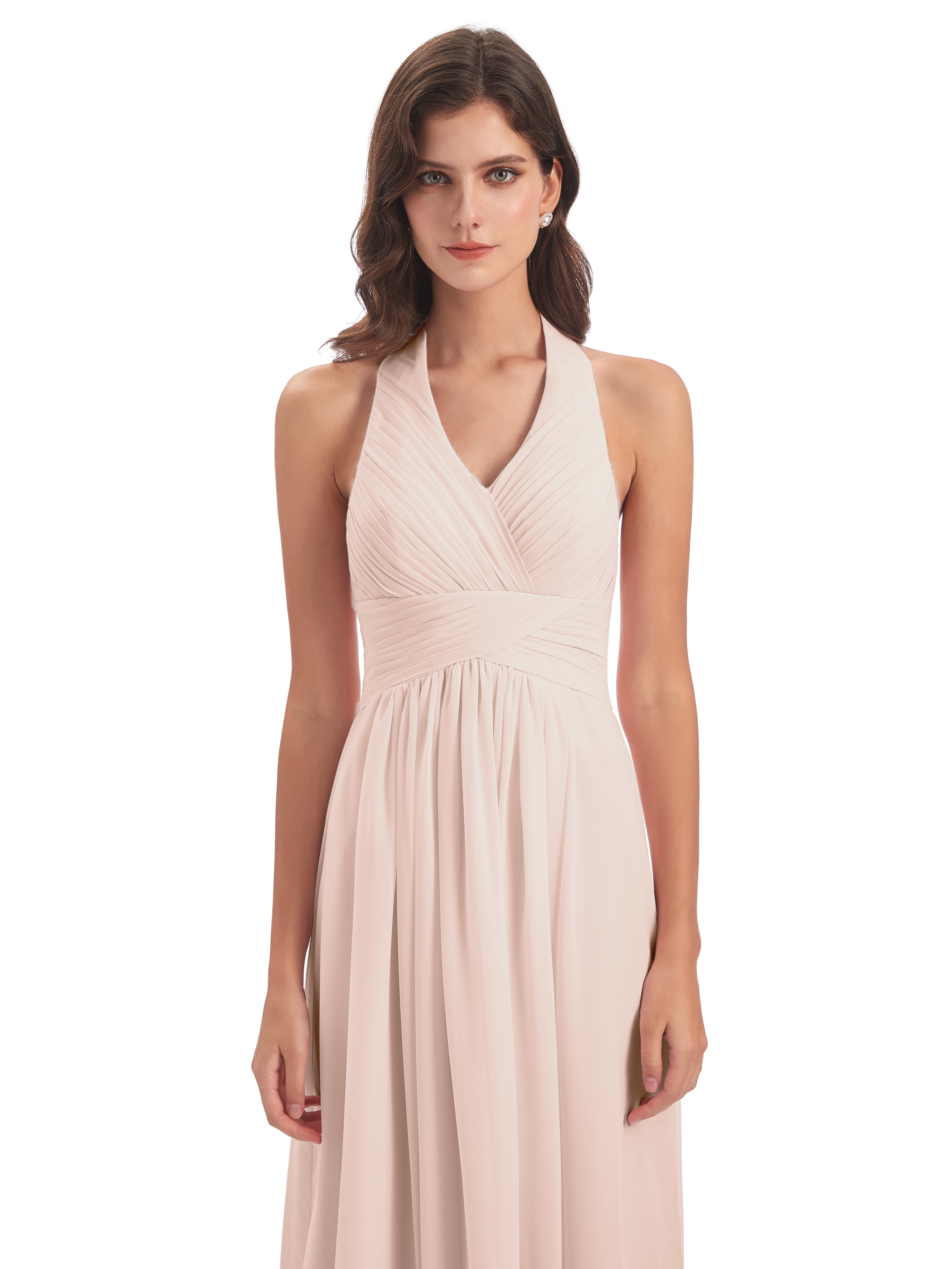 Robe Demoiselle D Honneur Rose Perle Camila Licou Dos Nu Plis Robes Demoiselle D'Honneur