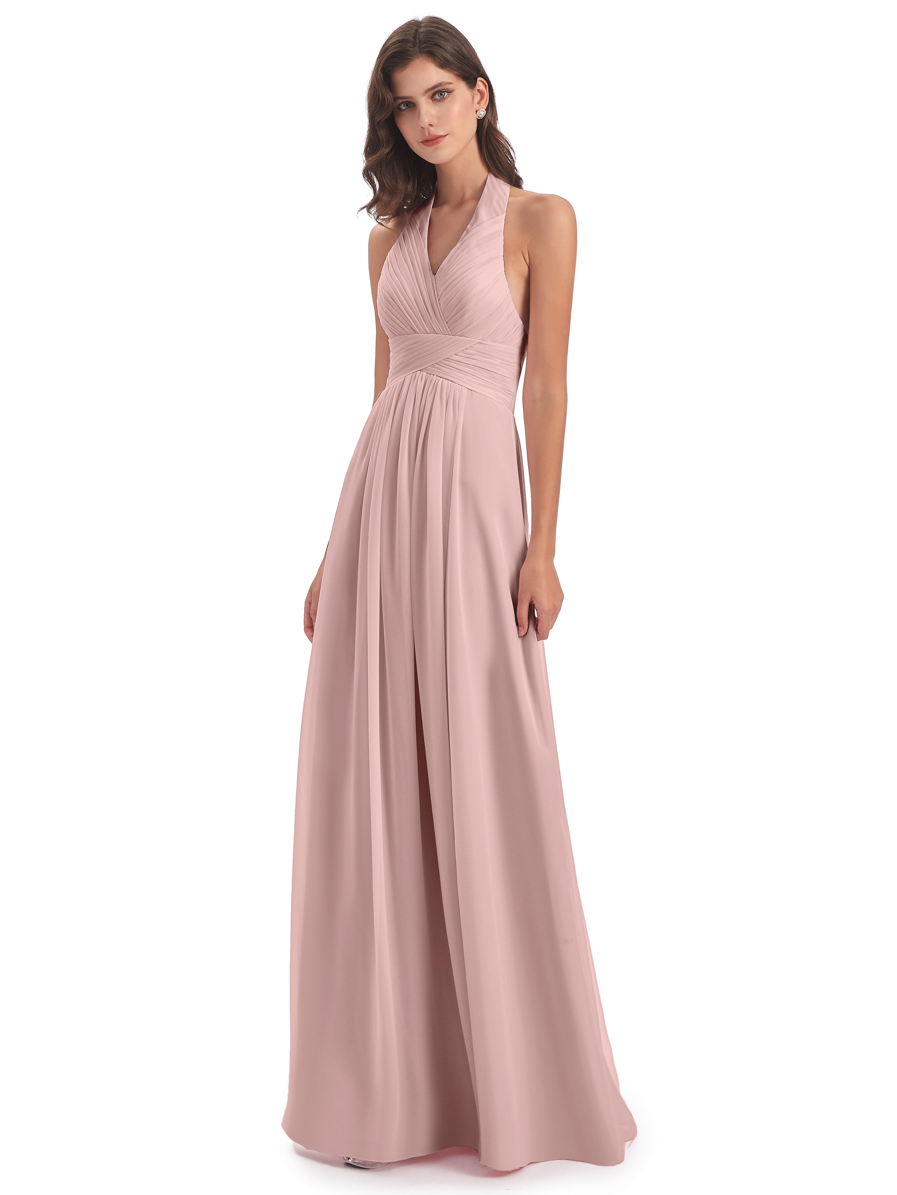 Robe De Demoiselle D Honneur Rose Poudré Camila Licou Dos Nu Plis Robes Demoiselle D'Honneur