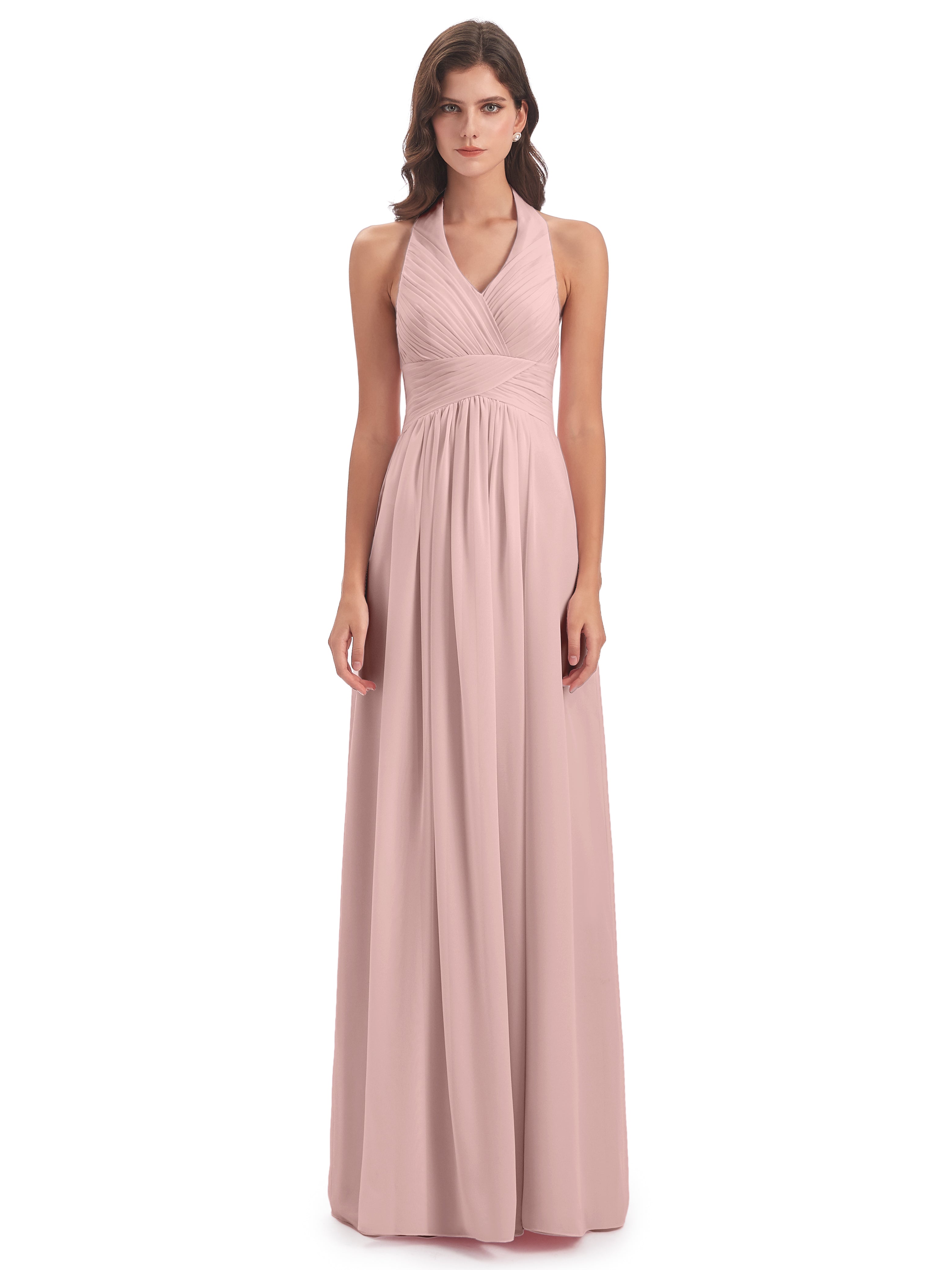 Robe De Demoiselle D Honneur Rose Poudré Camila Licou Dos Nu Plis Robes Demoiselle D'Honneur