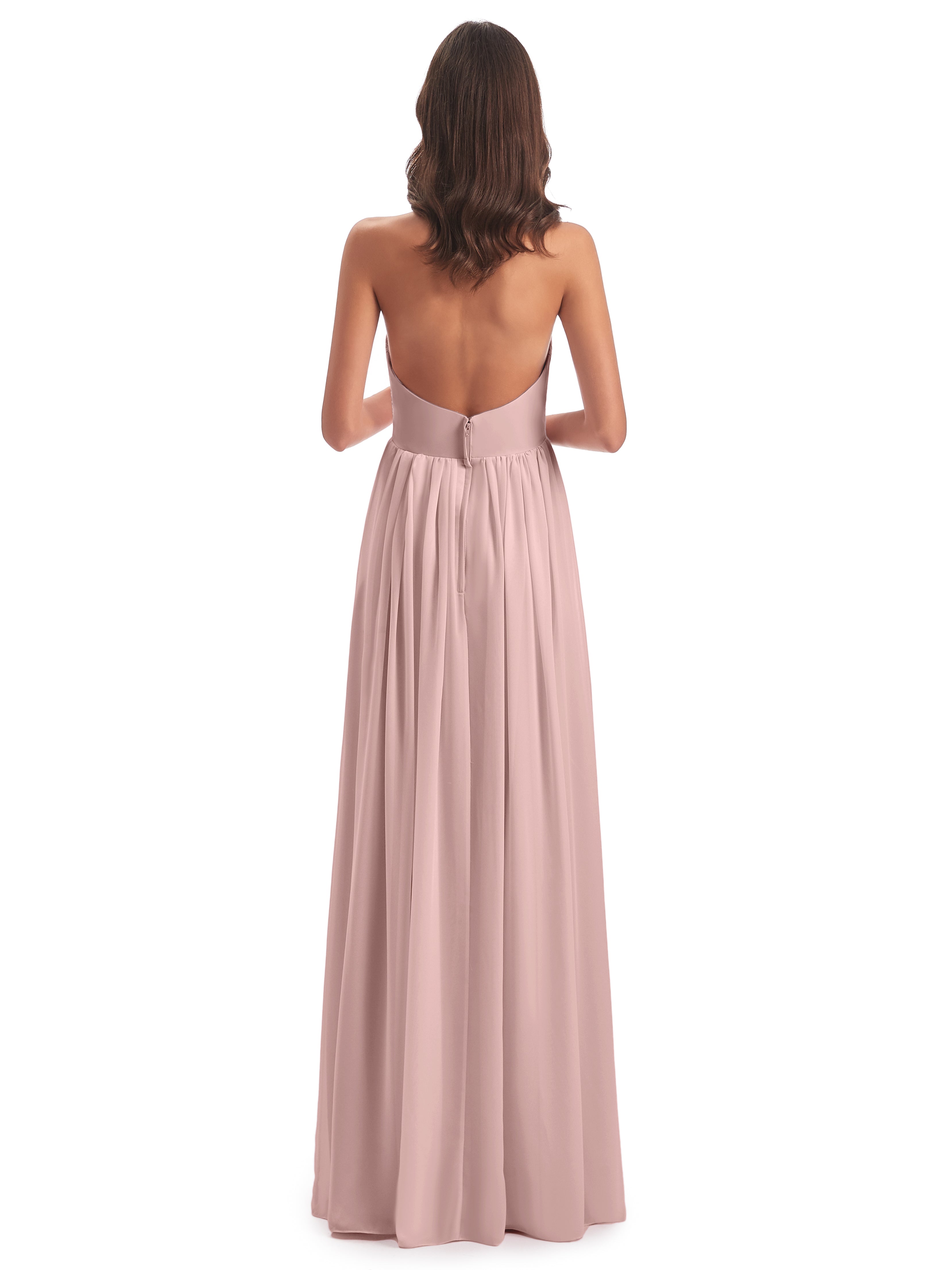 Robe De Demoiselle D Honneur Rose Poudré Camila Licou Dos Nu Plis Robes Demoiselle D'Honneur