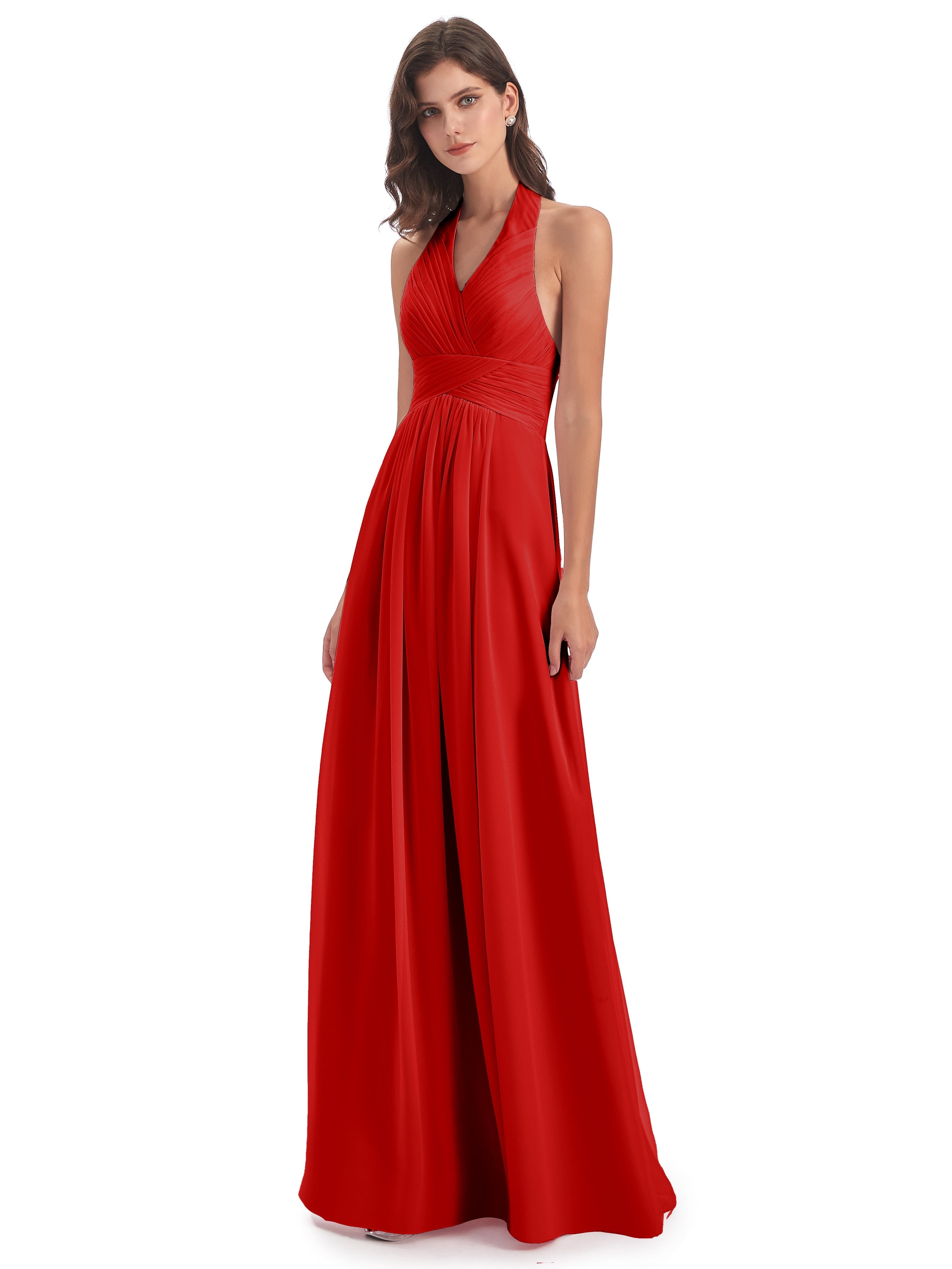 Robe Rouge De Demoiselle D Honneur Camila Licou Dos Nu Plis Robes Demoiselle D'Honneur