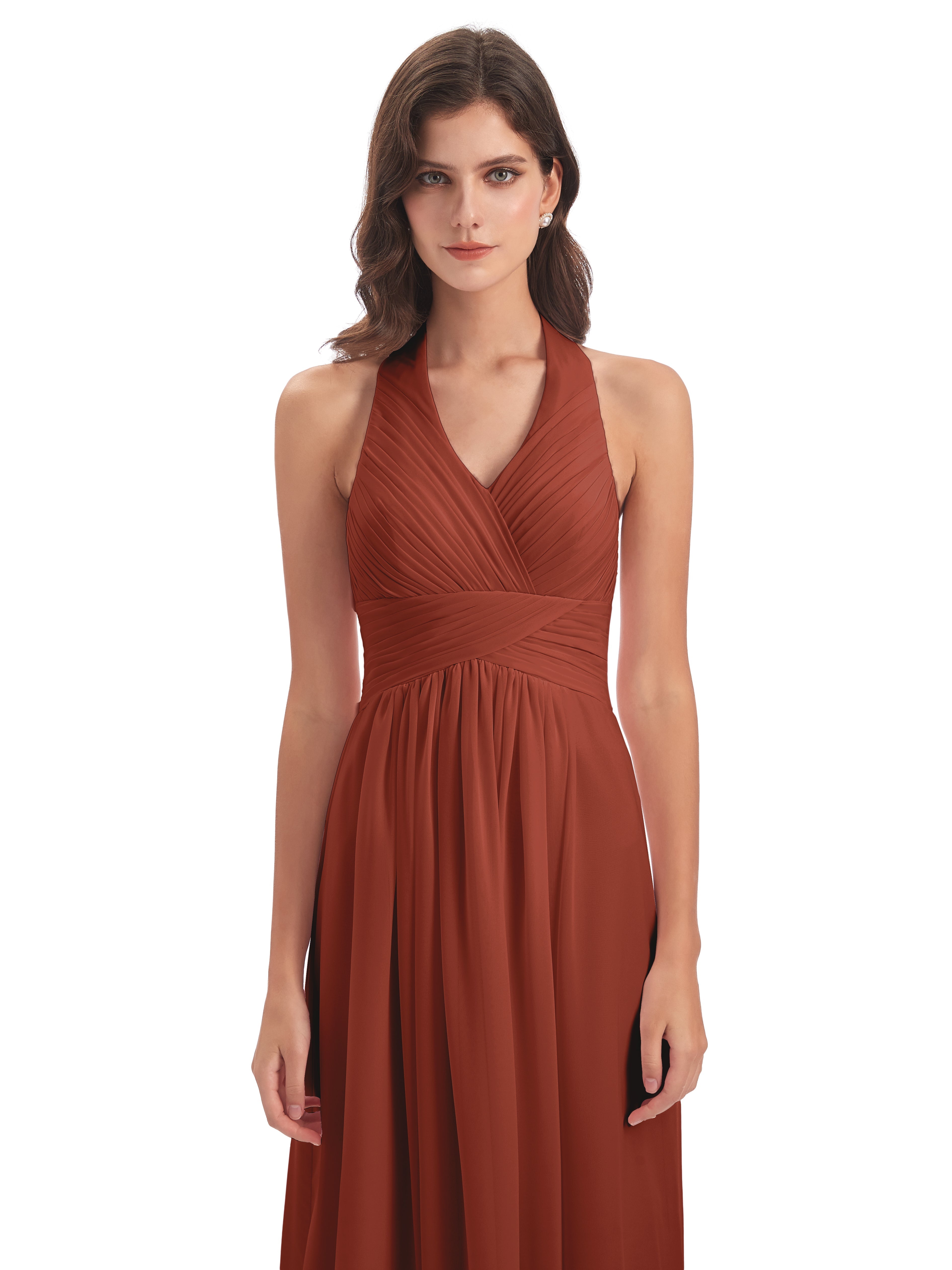 Robe Rouille Demoiselle D Honneur Camila Licou Dos Nu Plis Robes Demoiselle D'Honneur