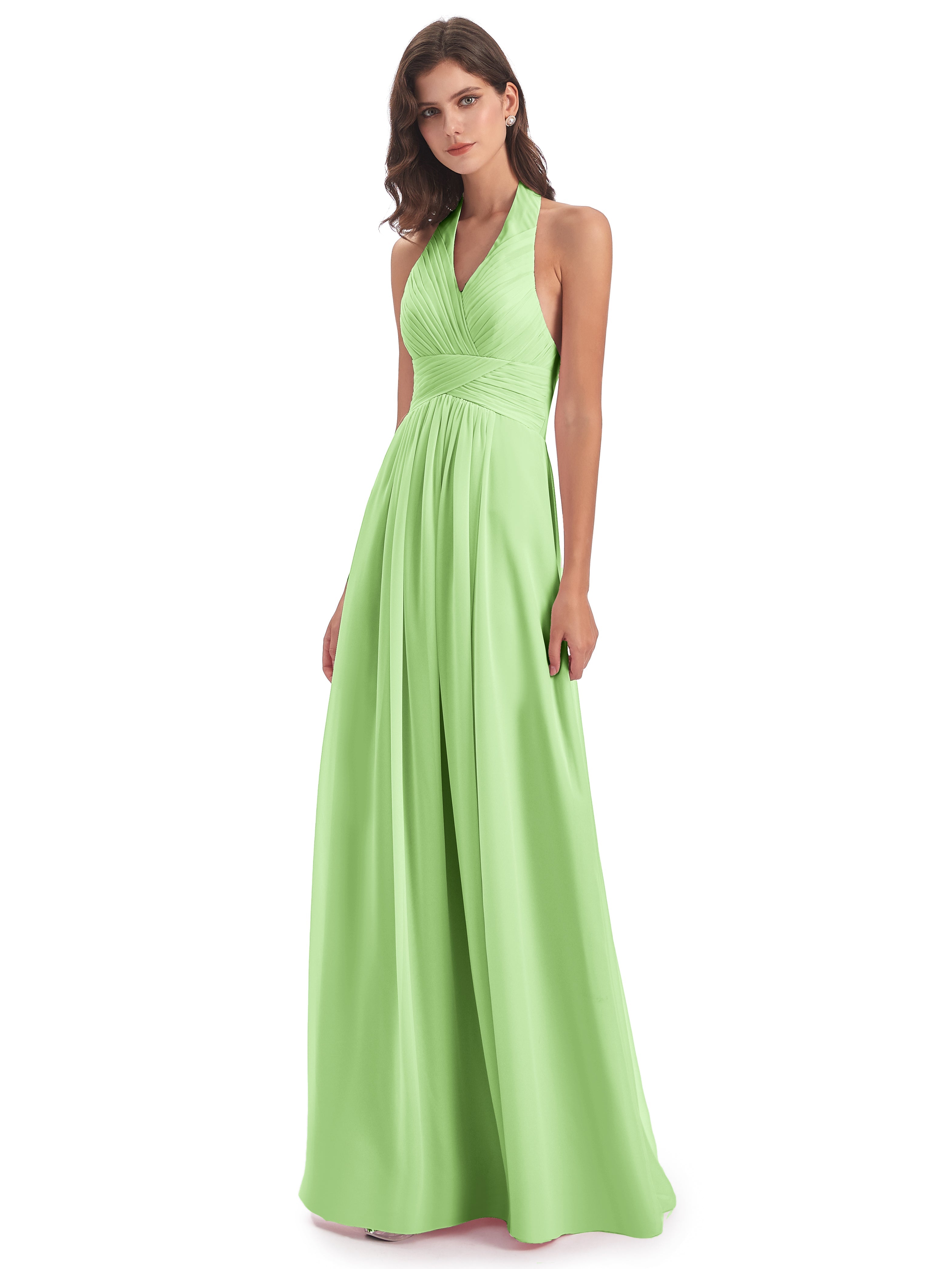 Demoiselle D Honneur Vert Sauge Camila Licou Dos Nu Plis Robes Demoiselle D'Honneur