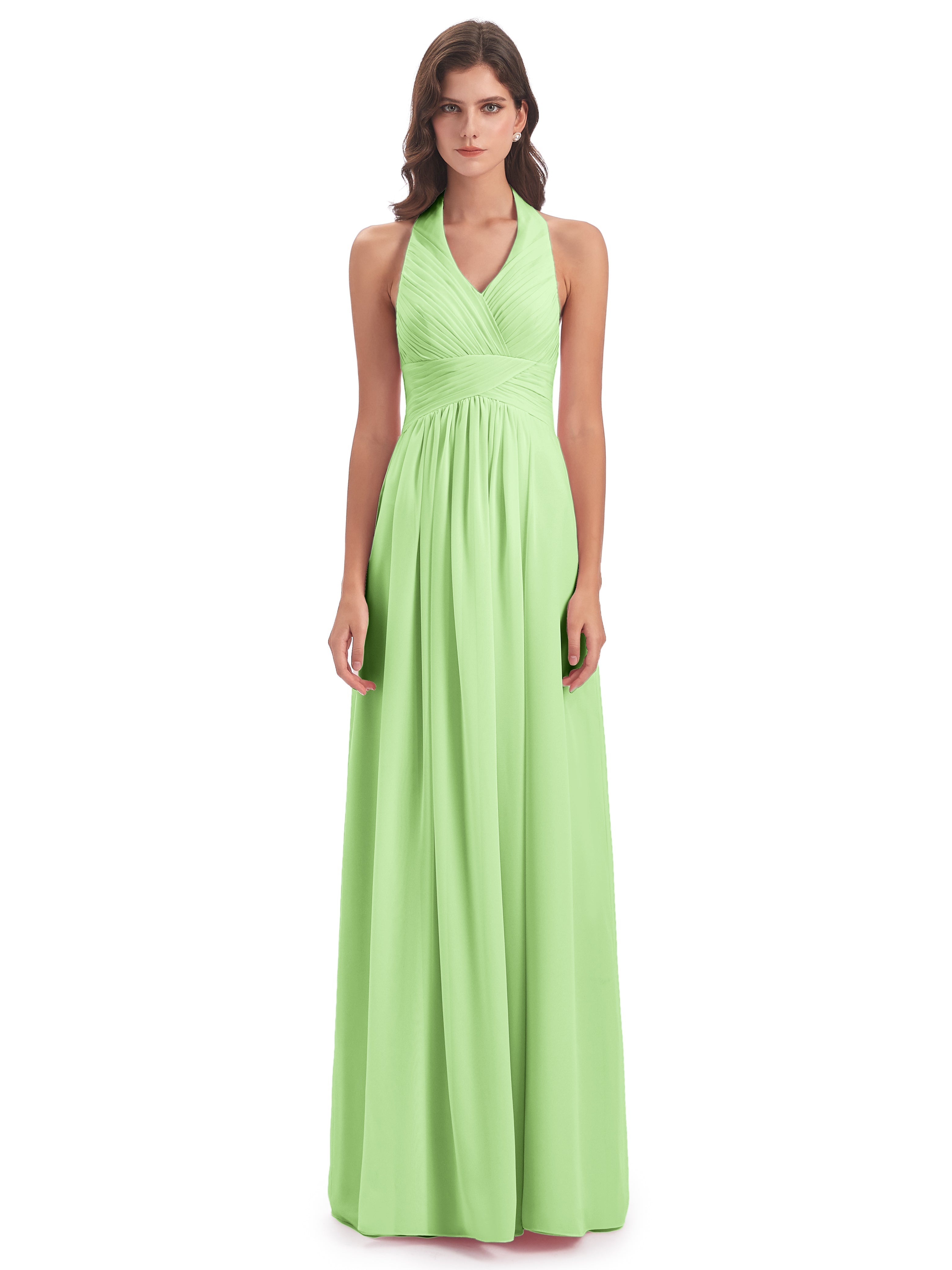 Demoiselle D Honneur Vert Sauge Camila Licou Dos Nu Plis Robes Demoiselle D'Honneur