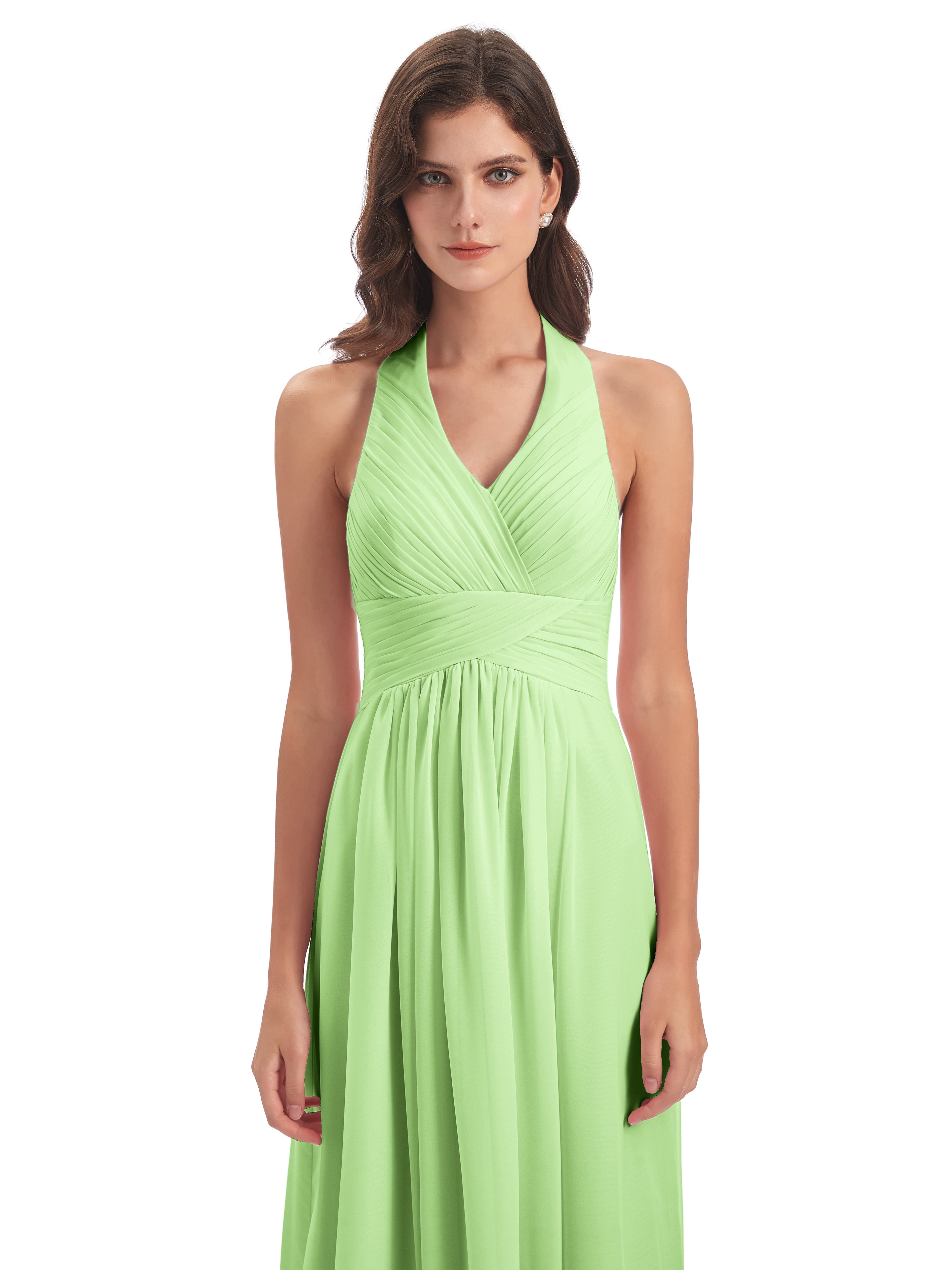Demoiselle D Honneur Vert Sauge Camila Licou Dos Nu Plis Robes Demoiselle D'Honneur