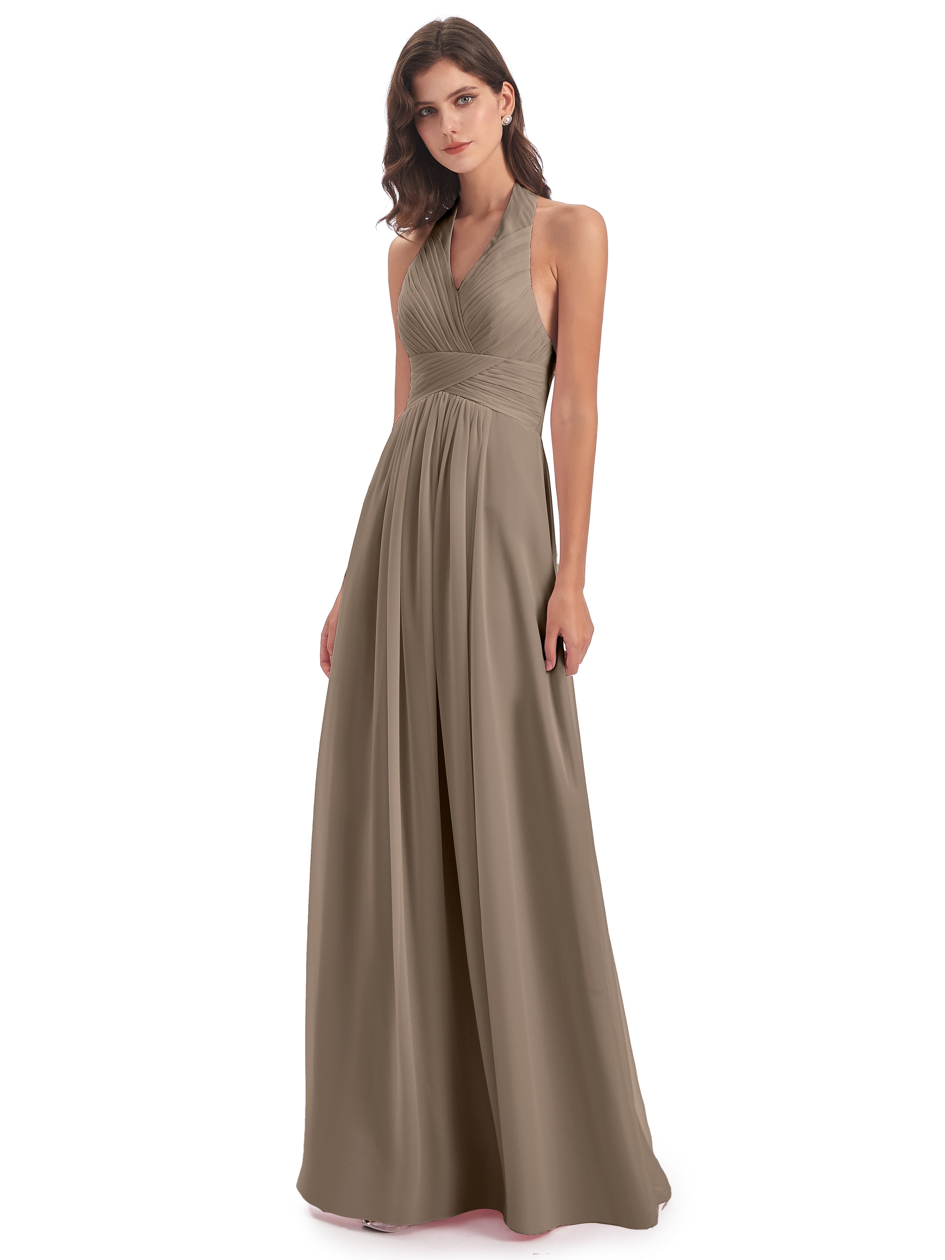 Couleur Taupe Robe Camila Licou Dos Nu Plis Robes Demoiselle D'Honneur