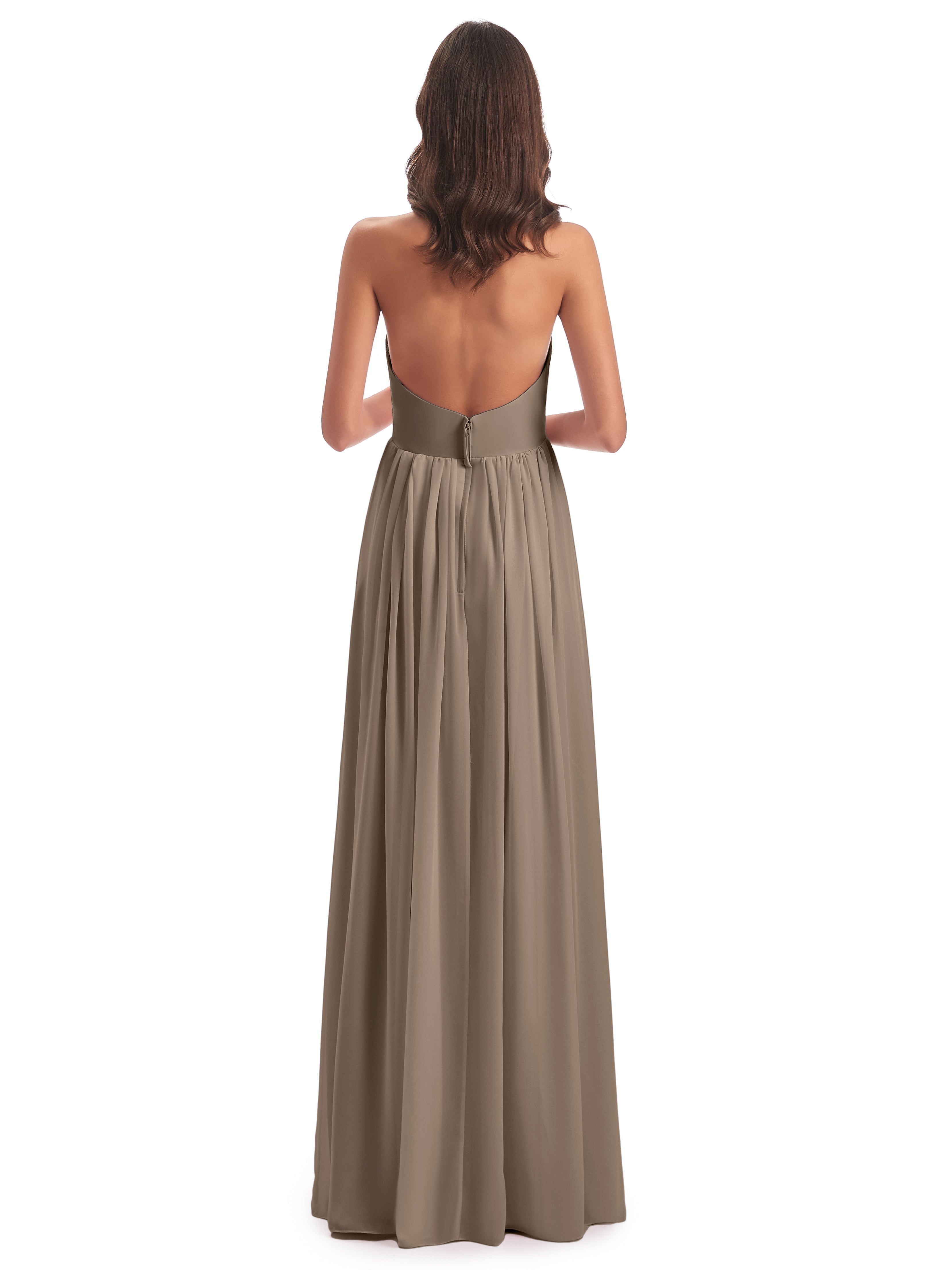 Couleur Taupe Robe Camila Licou Dos Nu Plis Robes Demoiselle D'Honneur