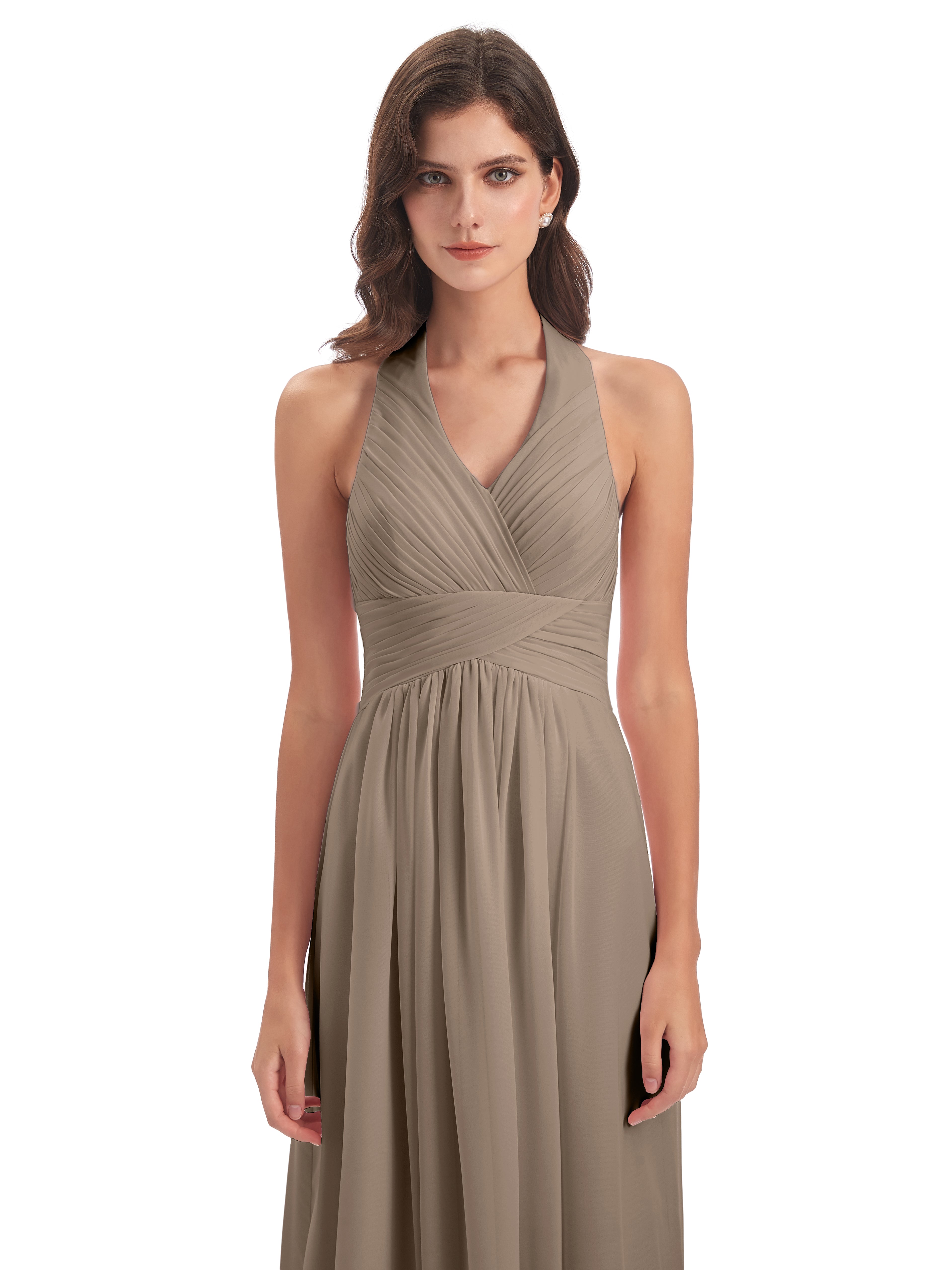 Couleur Taupe Robe Camila Licou Dos Nu Plis Robes Demoiselle D'Honneur