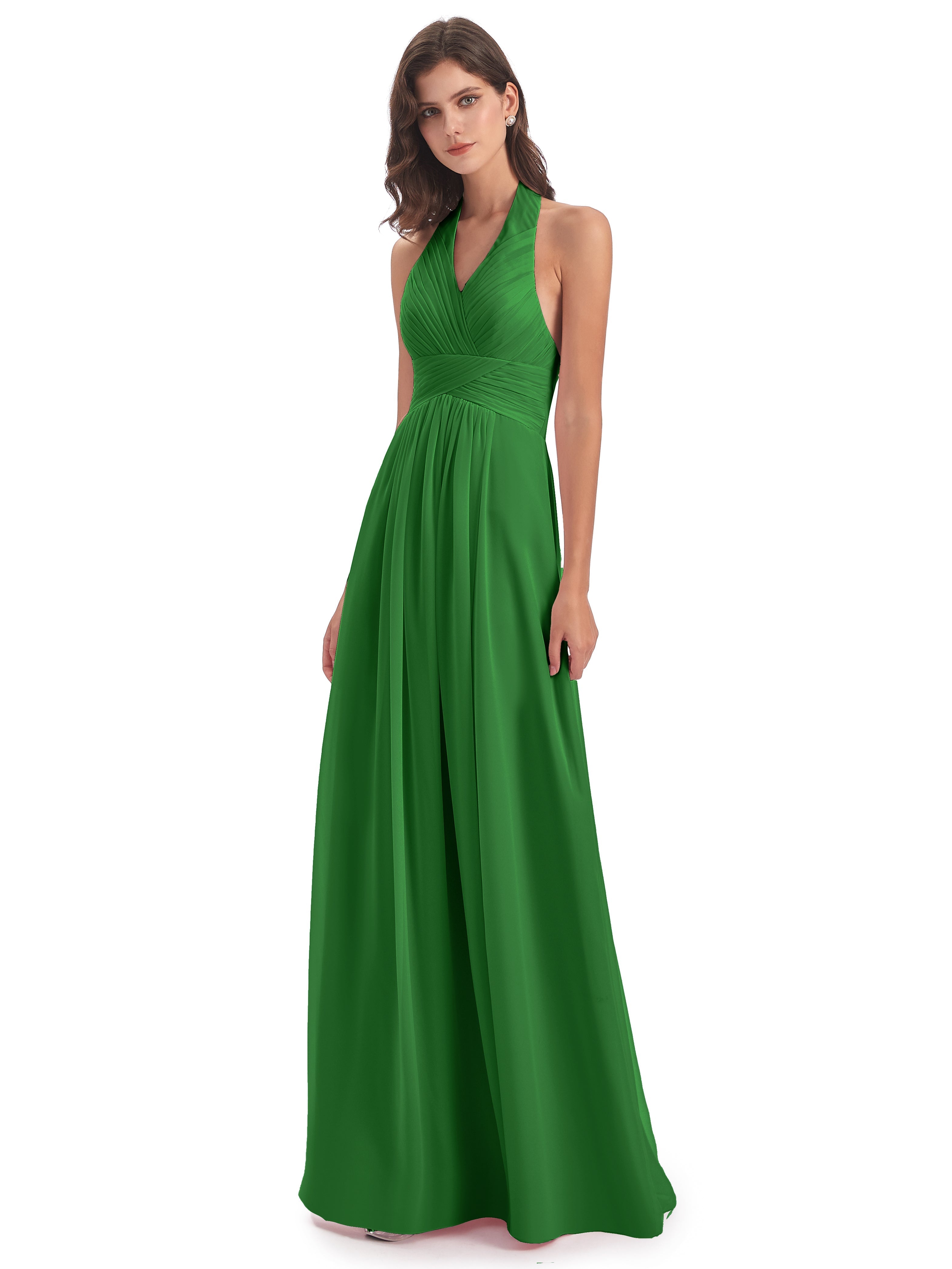 Robe Demoiselle Dhonneur Vert Camila Licou Dos Nu Plis Robes Demoiselle D'Honneur