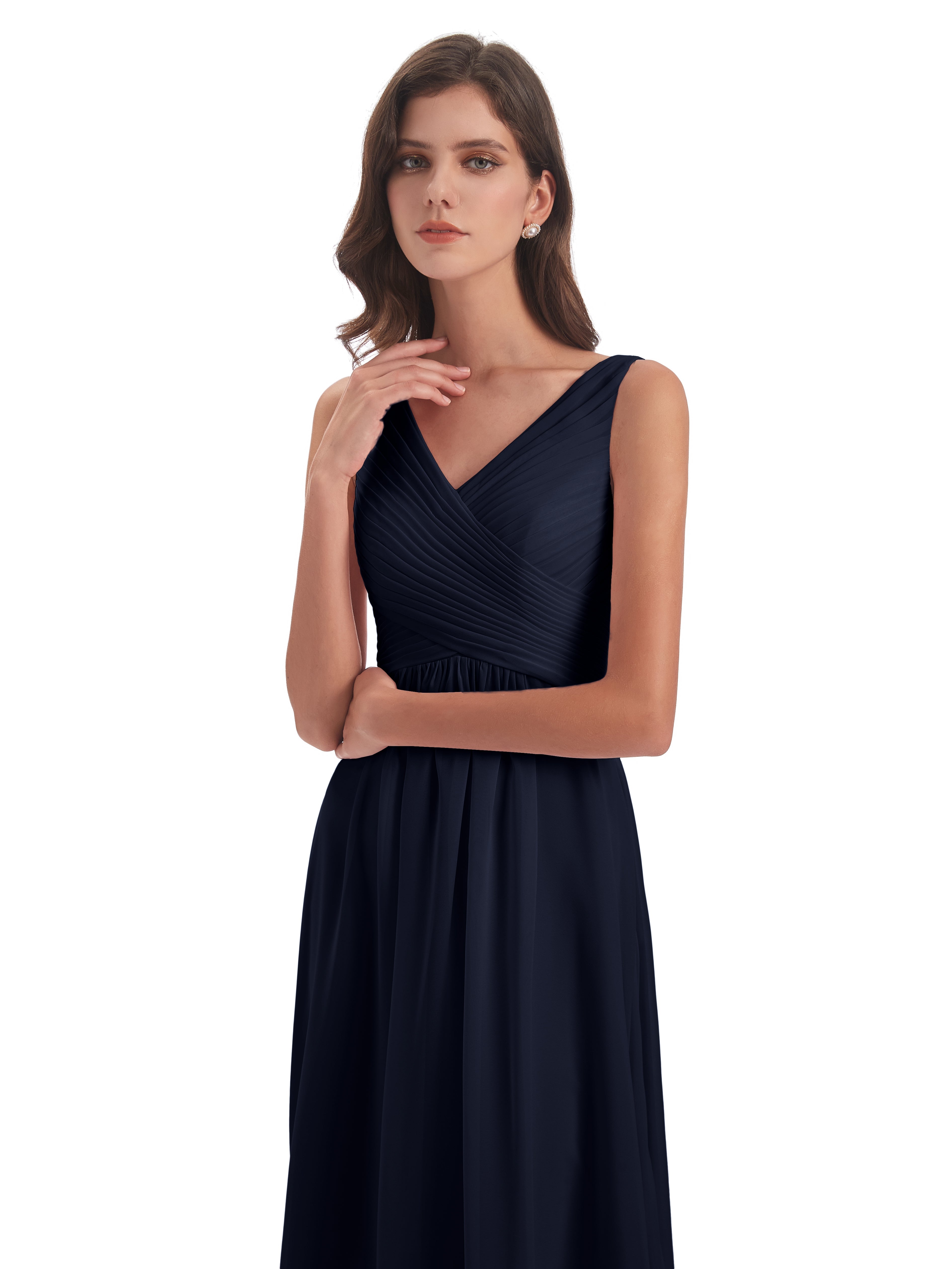 Robe Demoiselle D Honneur Bleue Marine Col V Bretelle Mousseline Robes Demoiselle D'Honneur