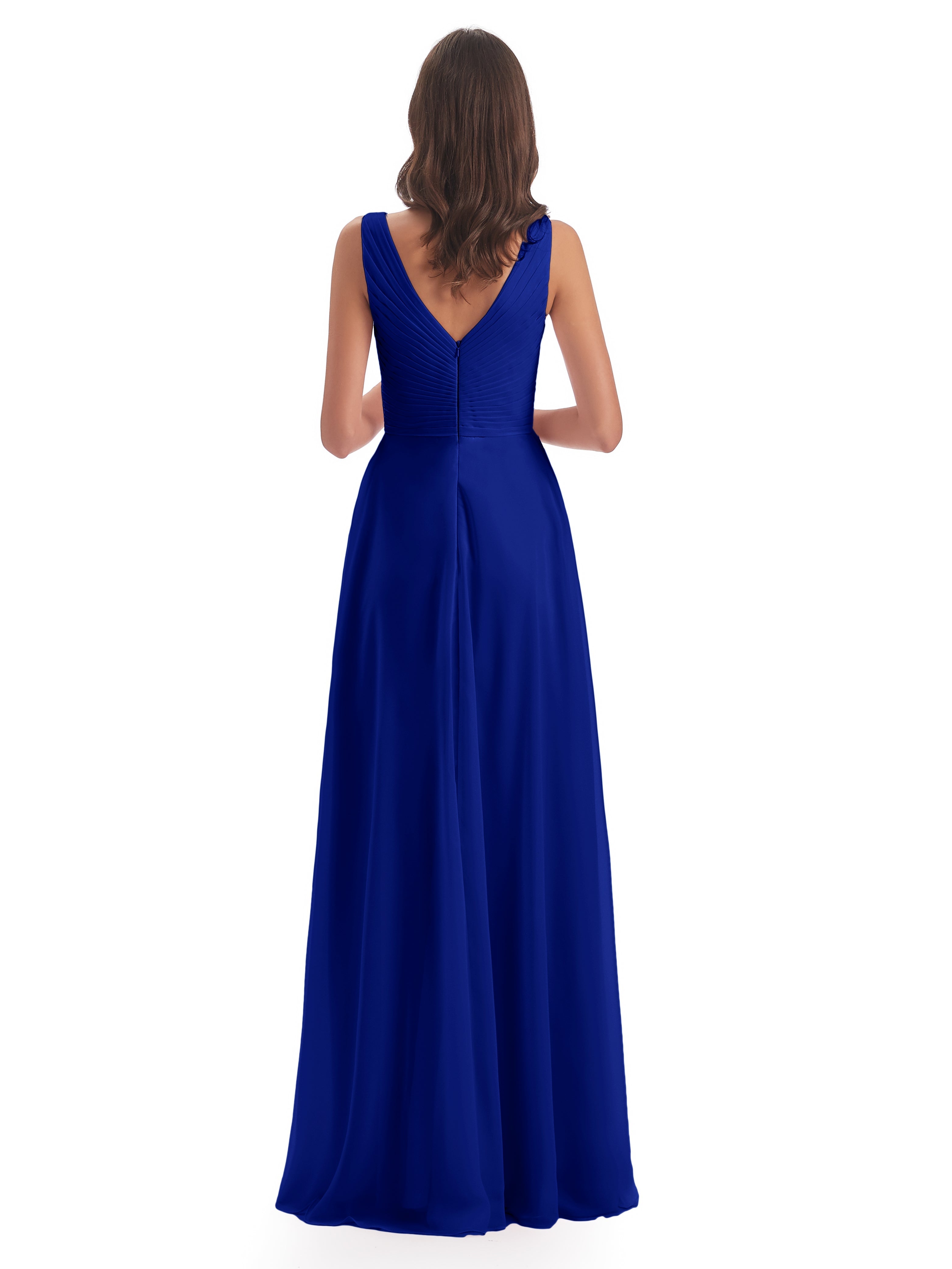 Mariage Robe Demoiselle D Honneur Bleu Roi Col V Bretelle Mousseline Robes Demoiselle D'Honneur