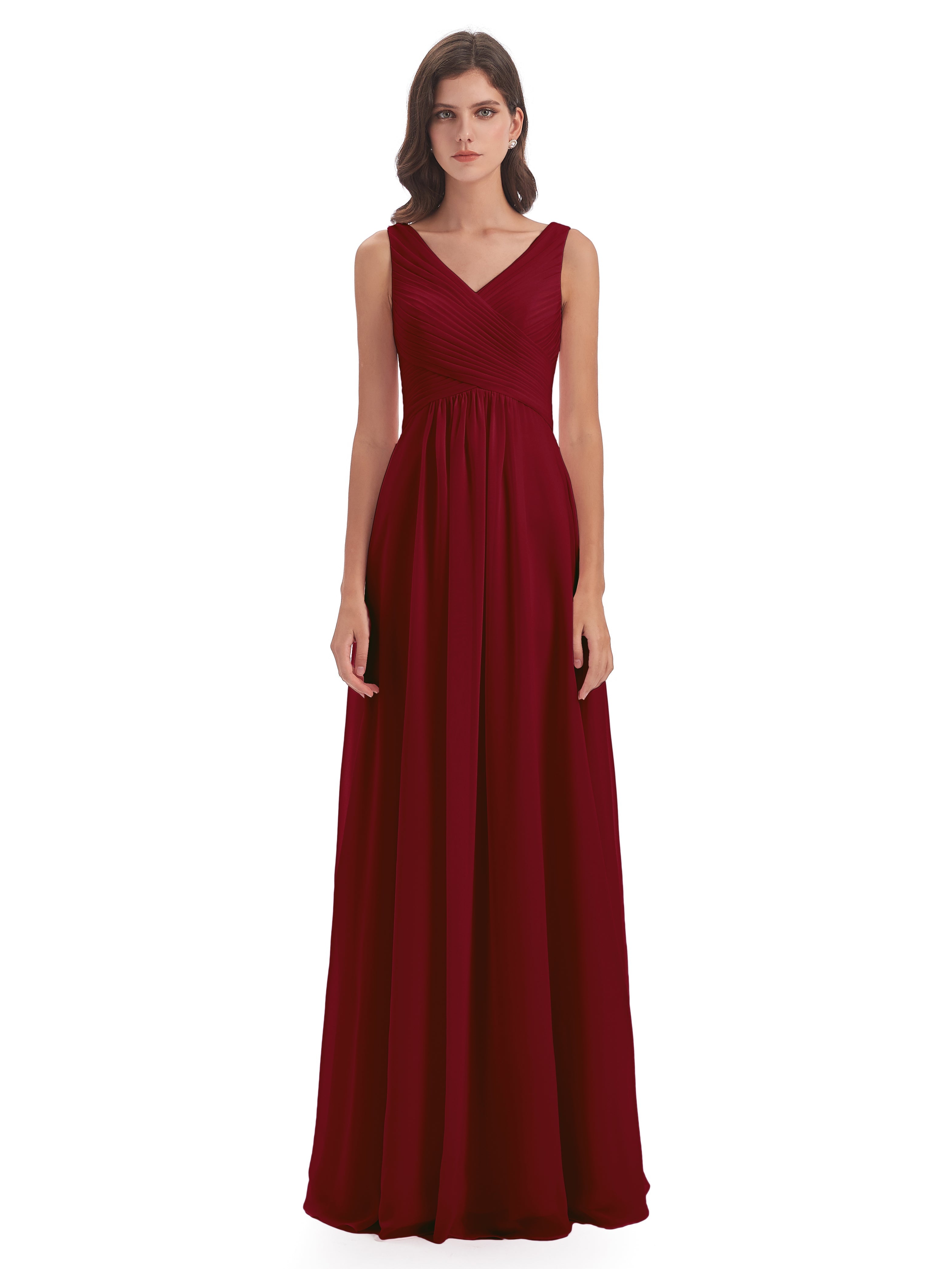 Robe Demoiselle Dhonneur Bordeaux Col V Bretelle Mousseline Robes Demoiselle D'Honneur