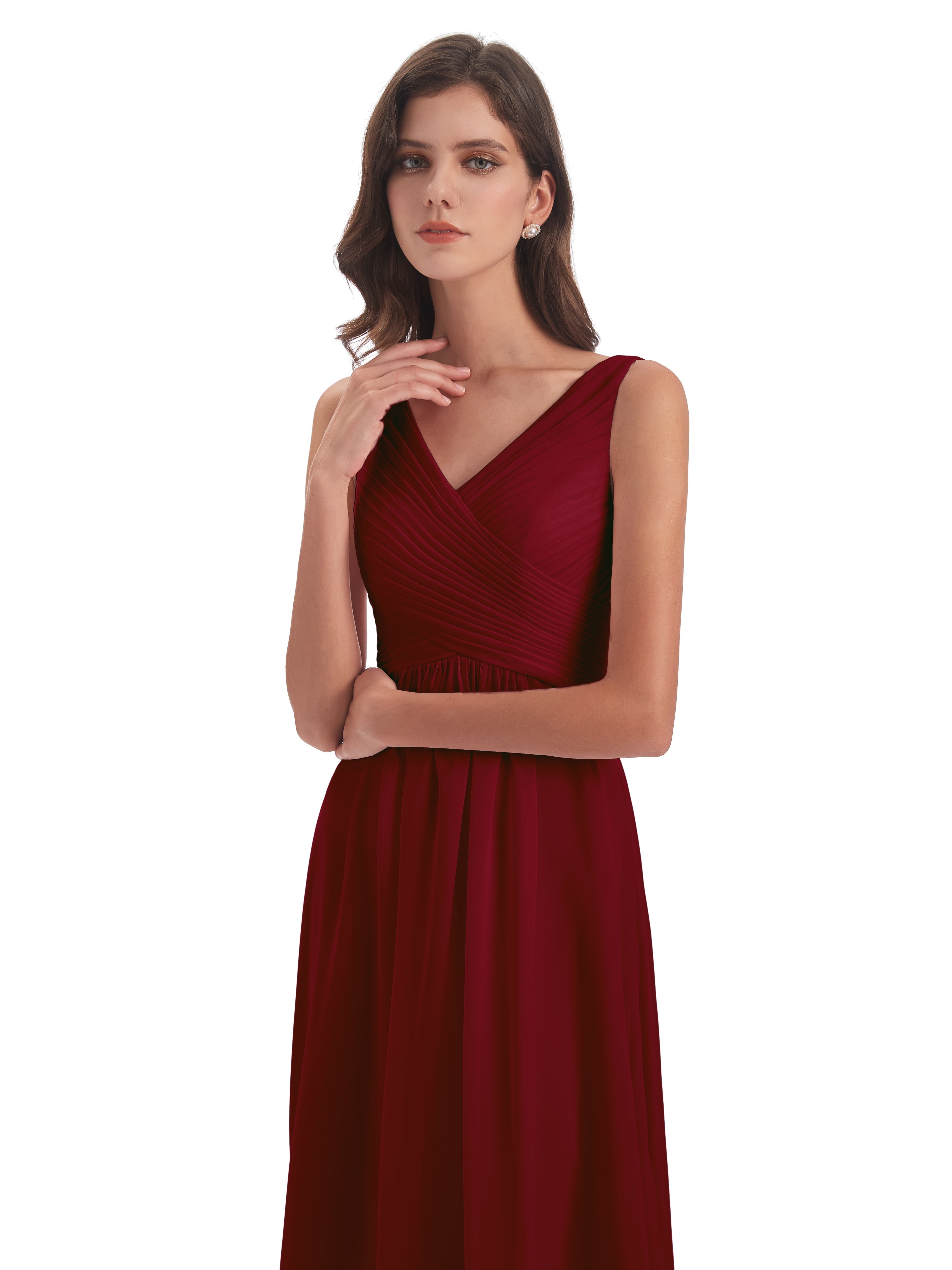 Robe Demoiselle Dhonneur Bordeaux Col V Bretelle Mousseline Robes Demoiselle D'Honneur