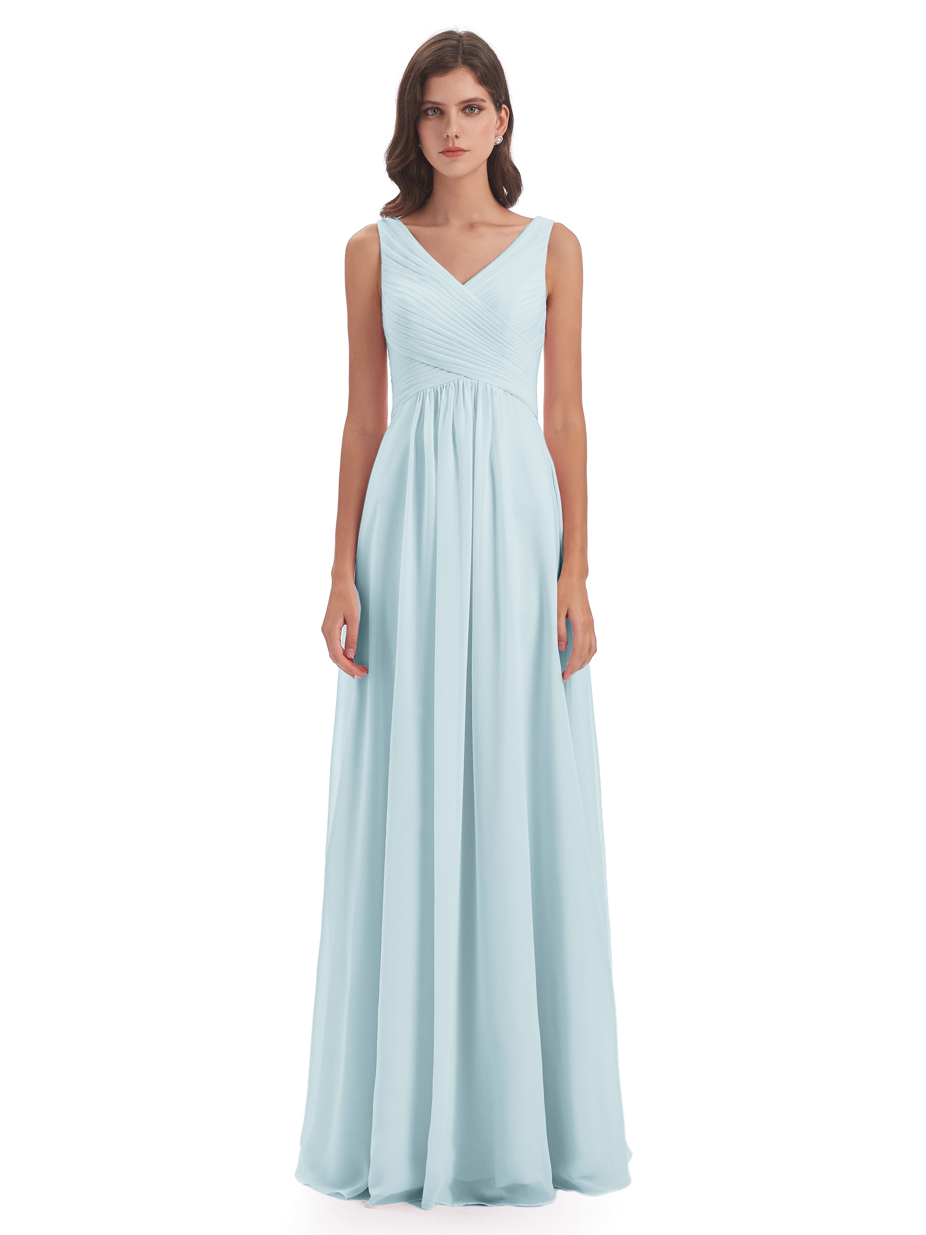 Robe De Demoiselle D'Honneur Brume Col V Bretelle Mousseline Robes Demoiselle D'Honneur