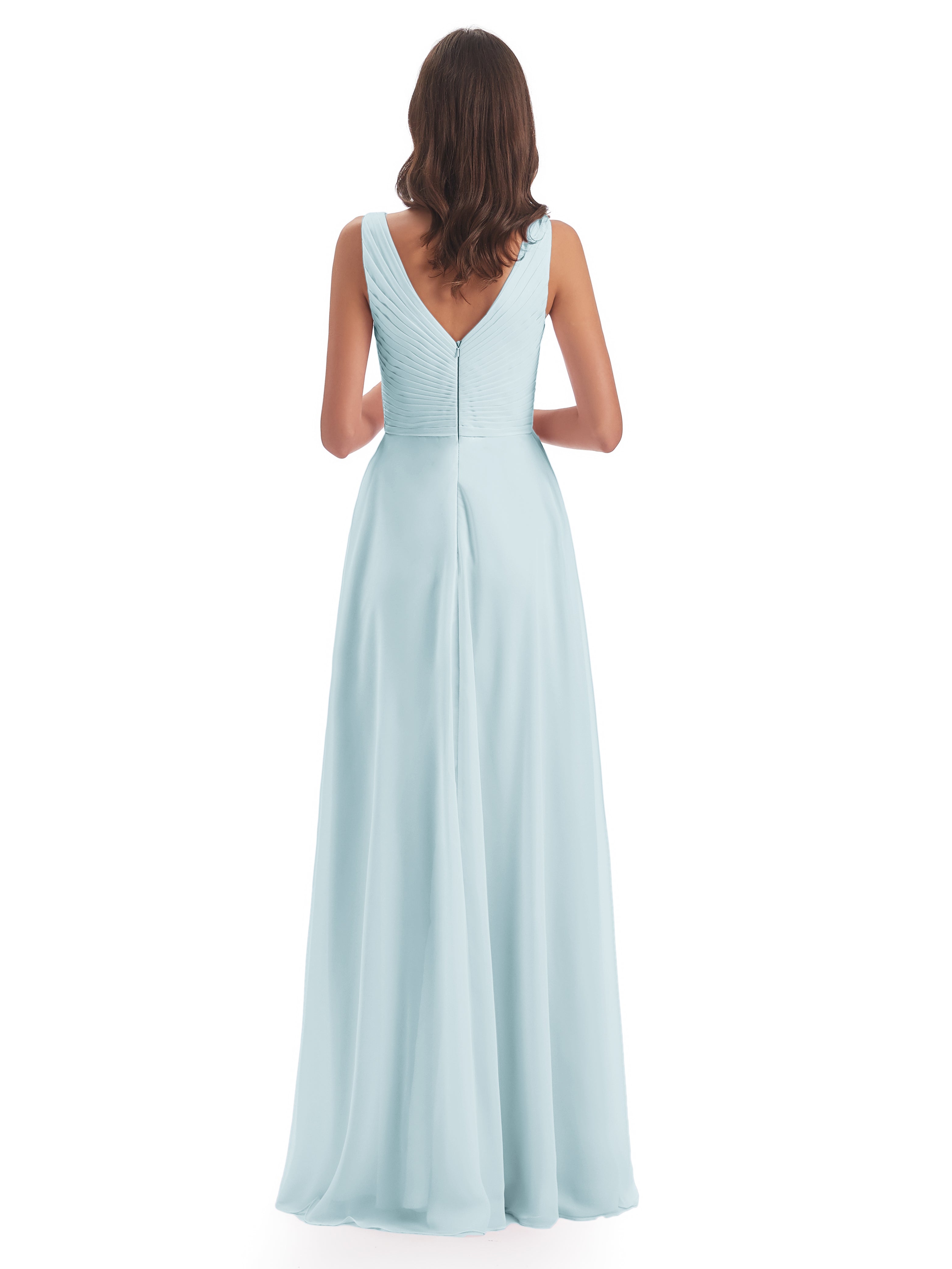 Robe De Demoiselle D'Honneur Brume Col V Bretelle Mousseline Robes Demoiselle D'Honneur