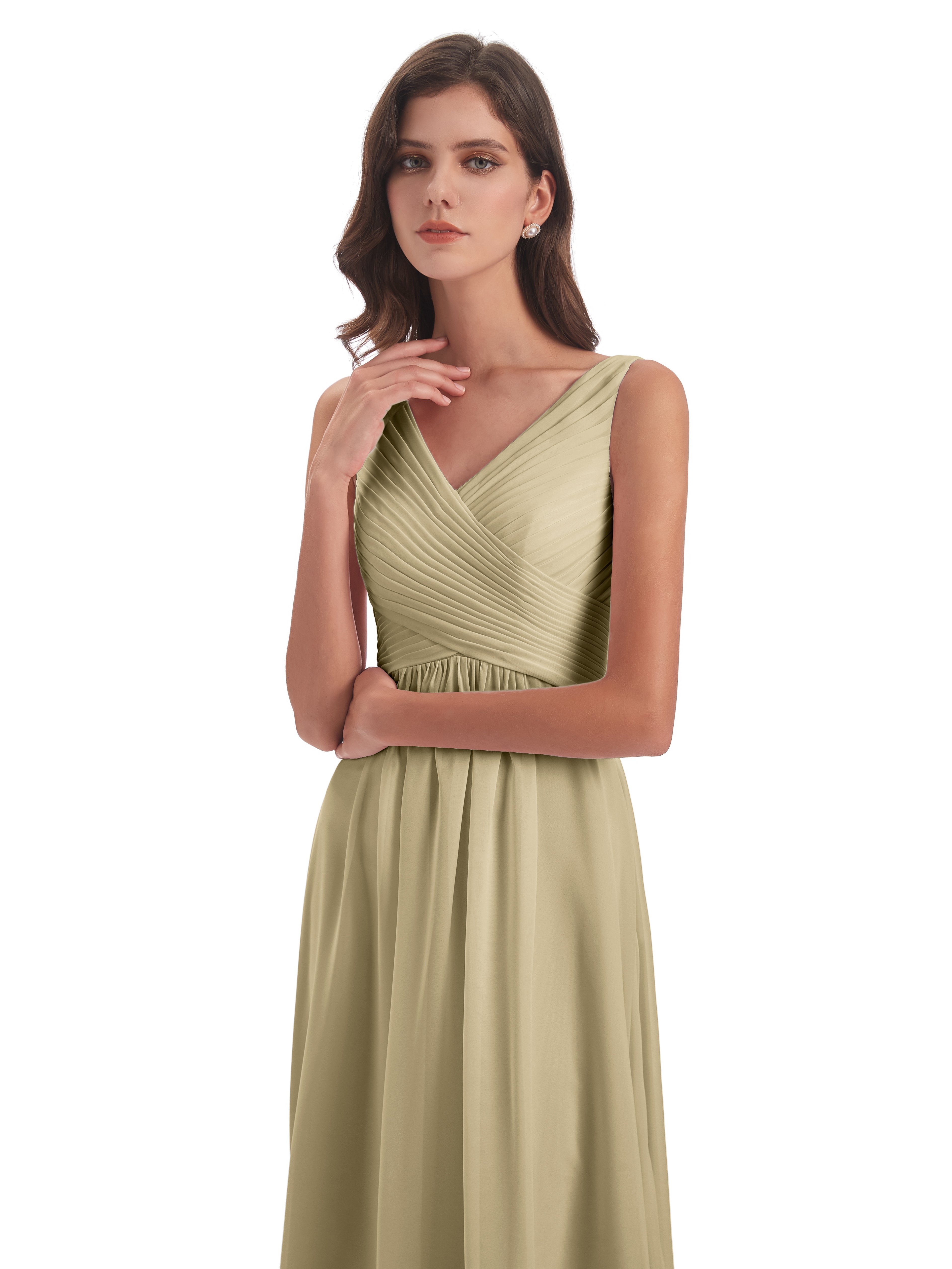 Robe De Demoiselle D Honneur Couleur Champagne Col V Bretelle Mousseline Robes Demoiselle D'Honneur