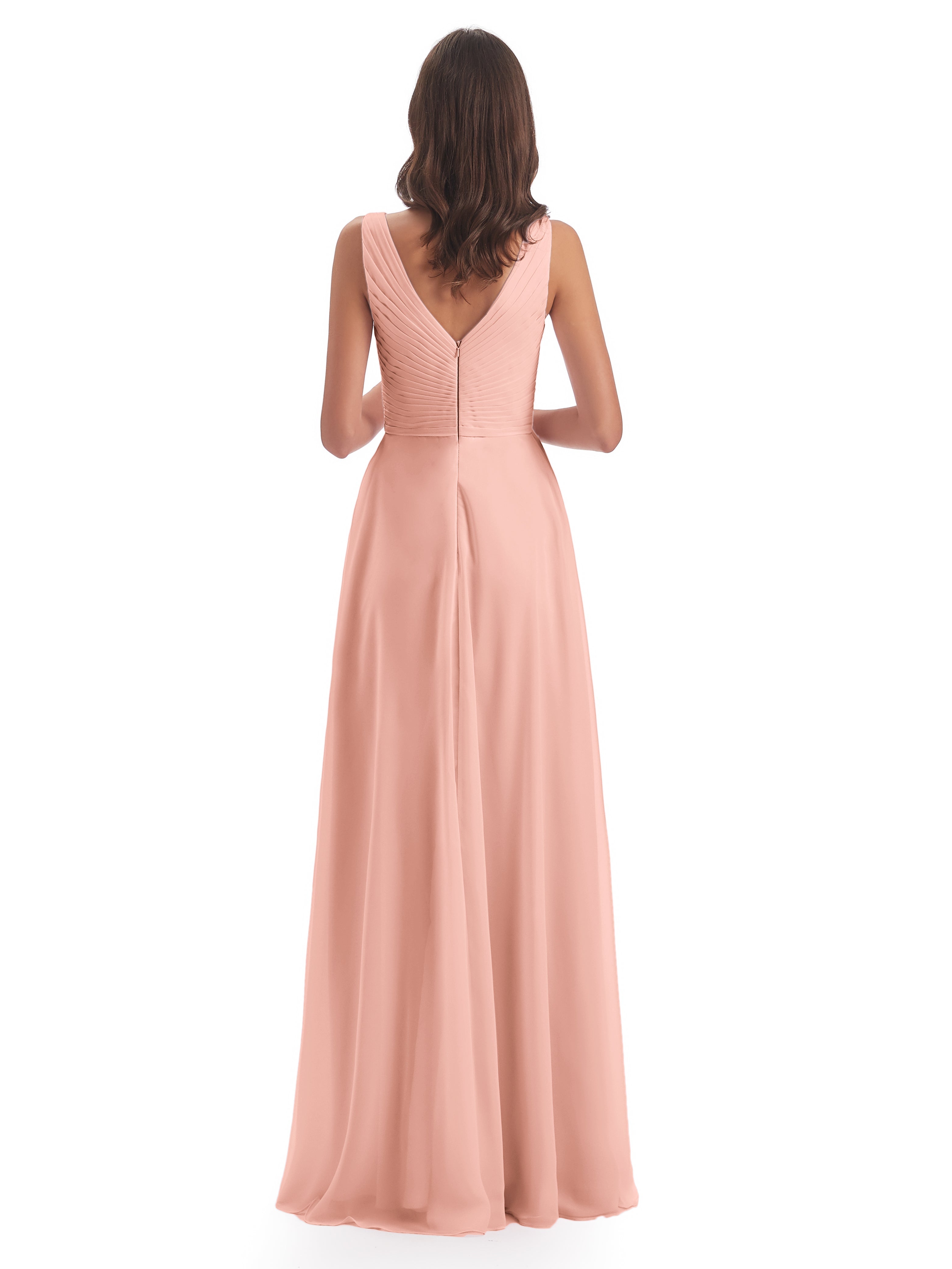 Robe De Demoiselle D Honneur Couleur Corail Col V Bretelle Mousseline Robes Demoiselle D'Honneur