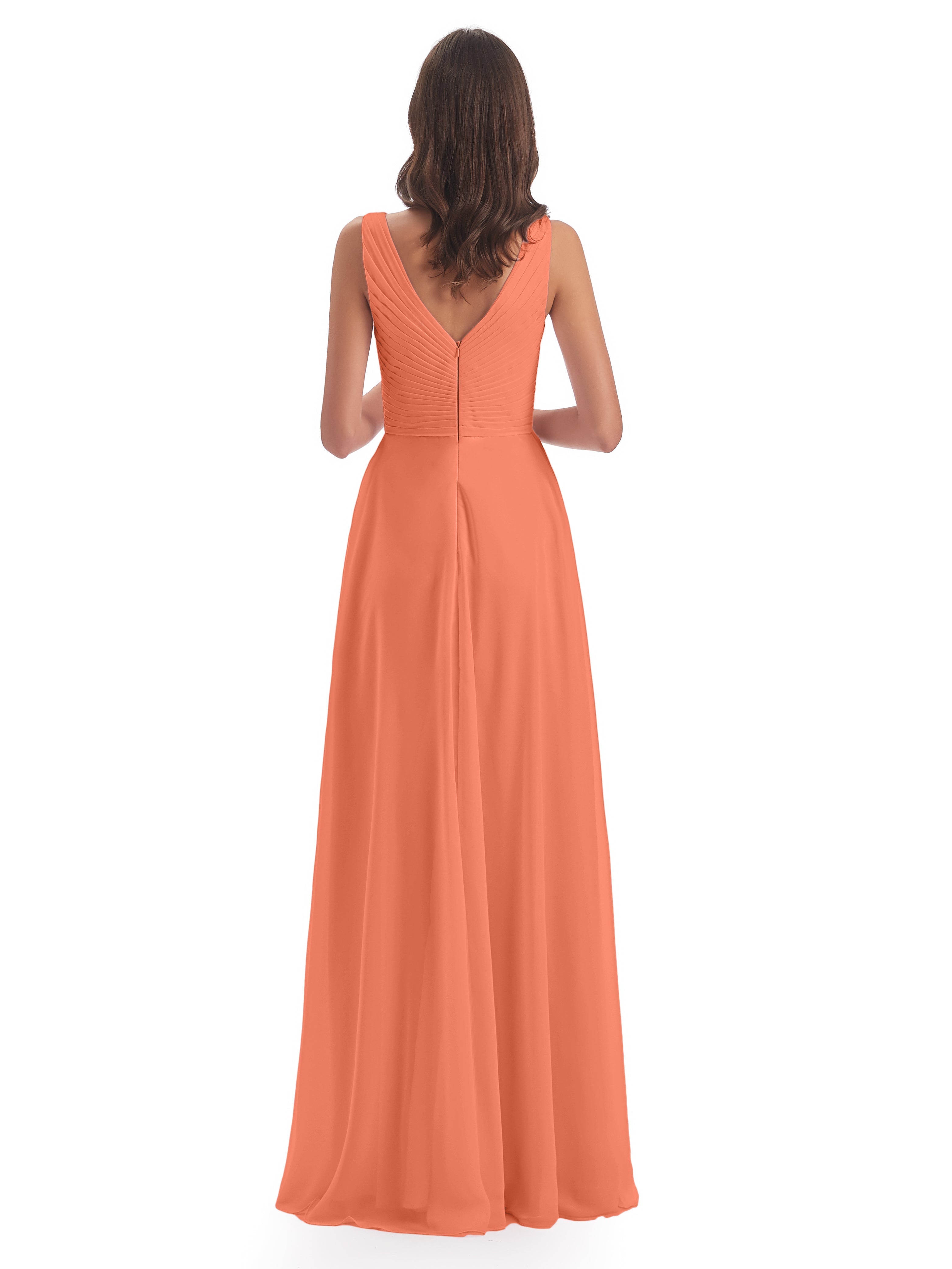 Robes De Demoiselle D'Honneur Coucher De Soleil Col V Bretelle Mousseline Robes Demoiselle D'Honneur