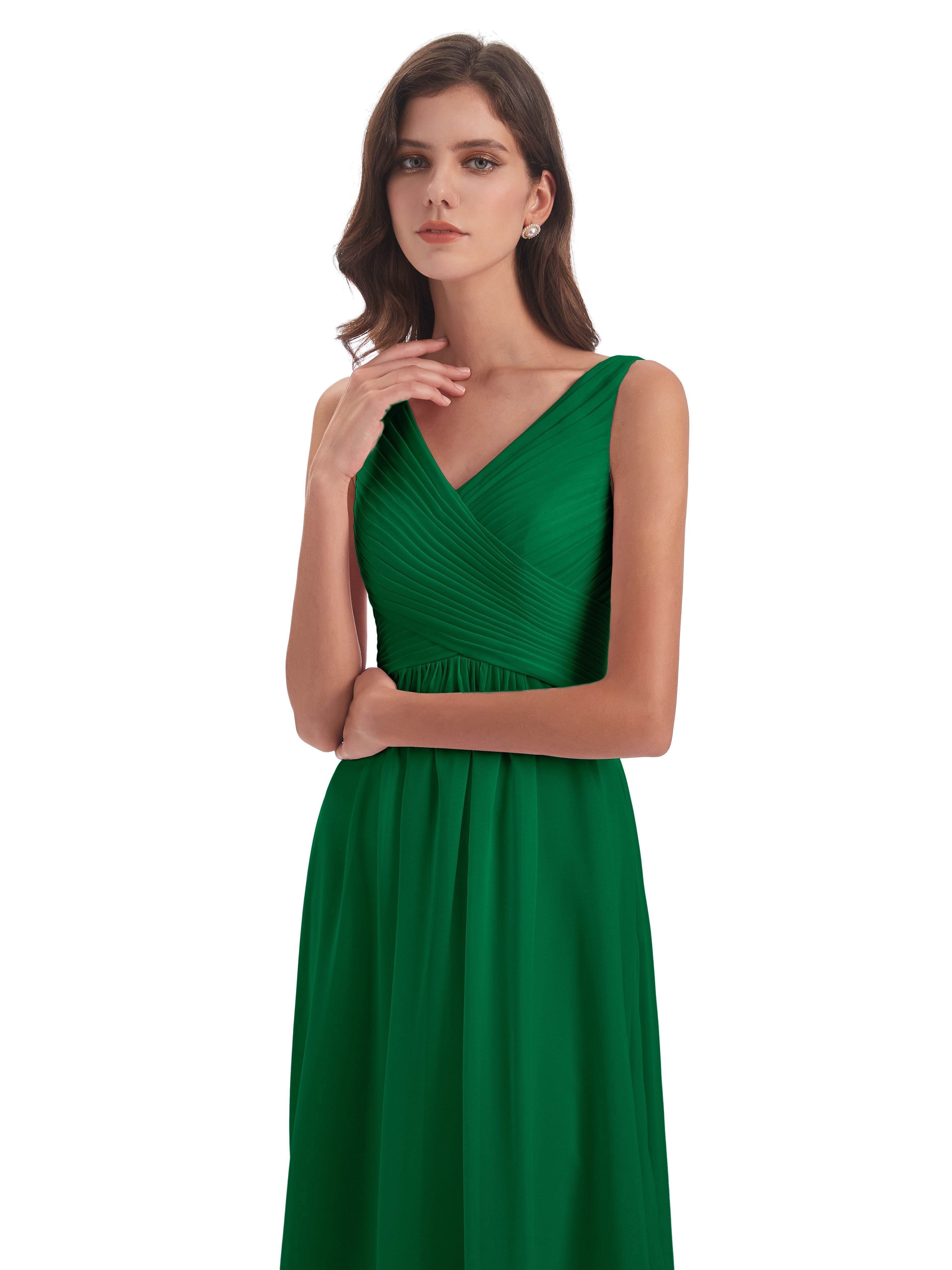 Robe Demoiselle D Honneur Vert Émeraude Col V Bretelle Mousseline Robes Demoiselle D'Honneur