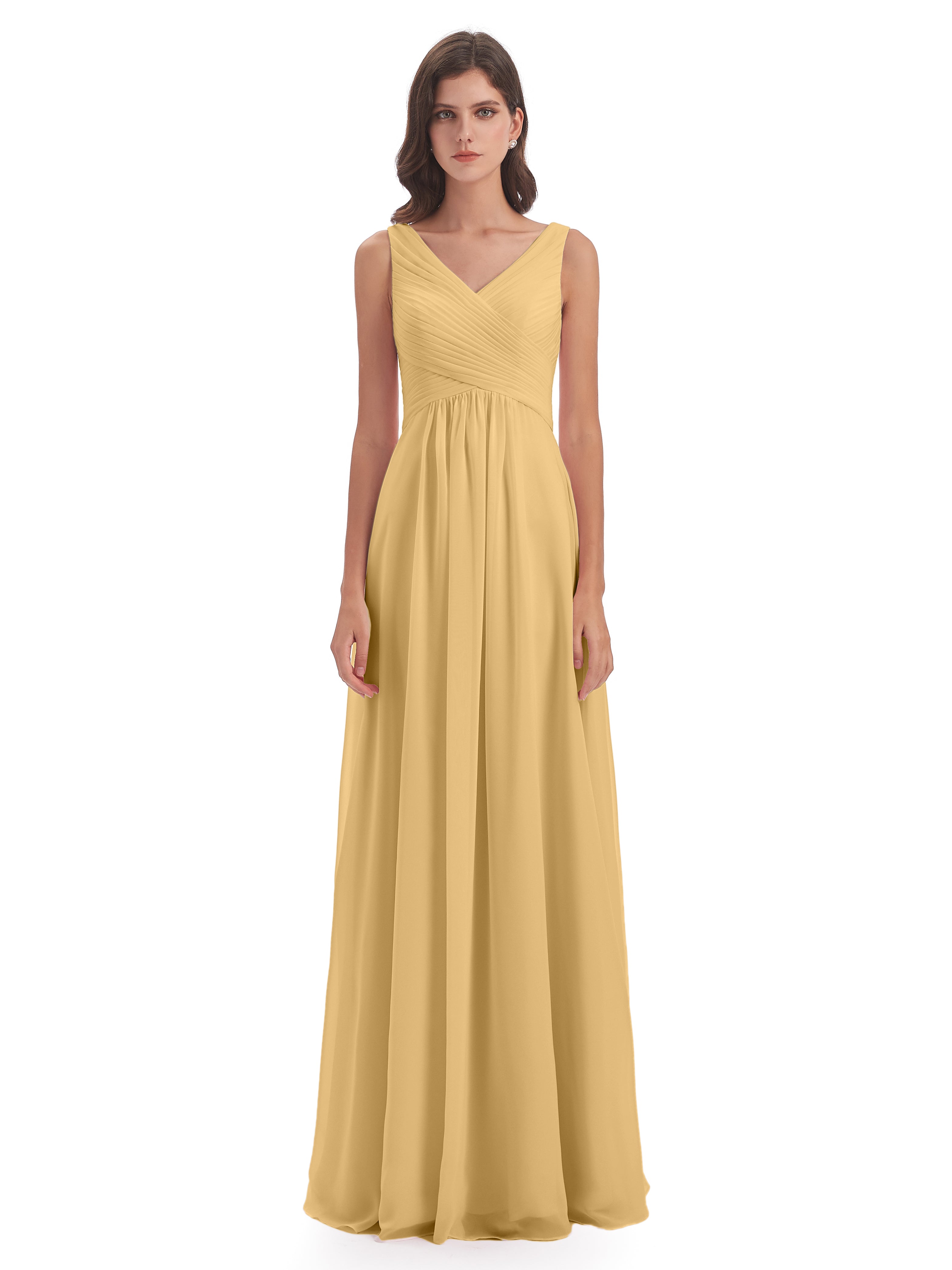 Robe Or Demoiselle D Honneur Col V Bretelle Mousseline Robes Demoiselle D'Honneur
