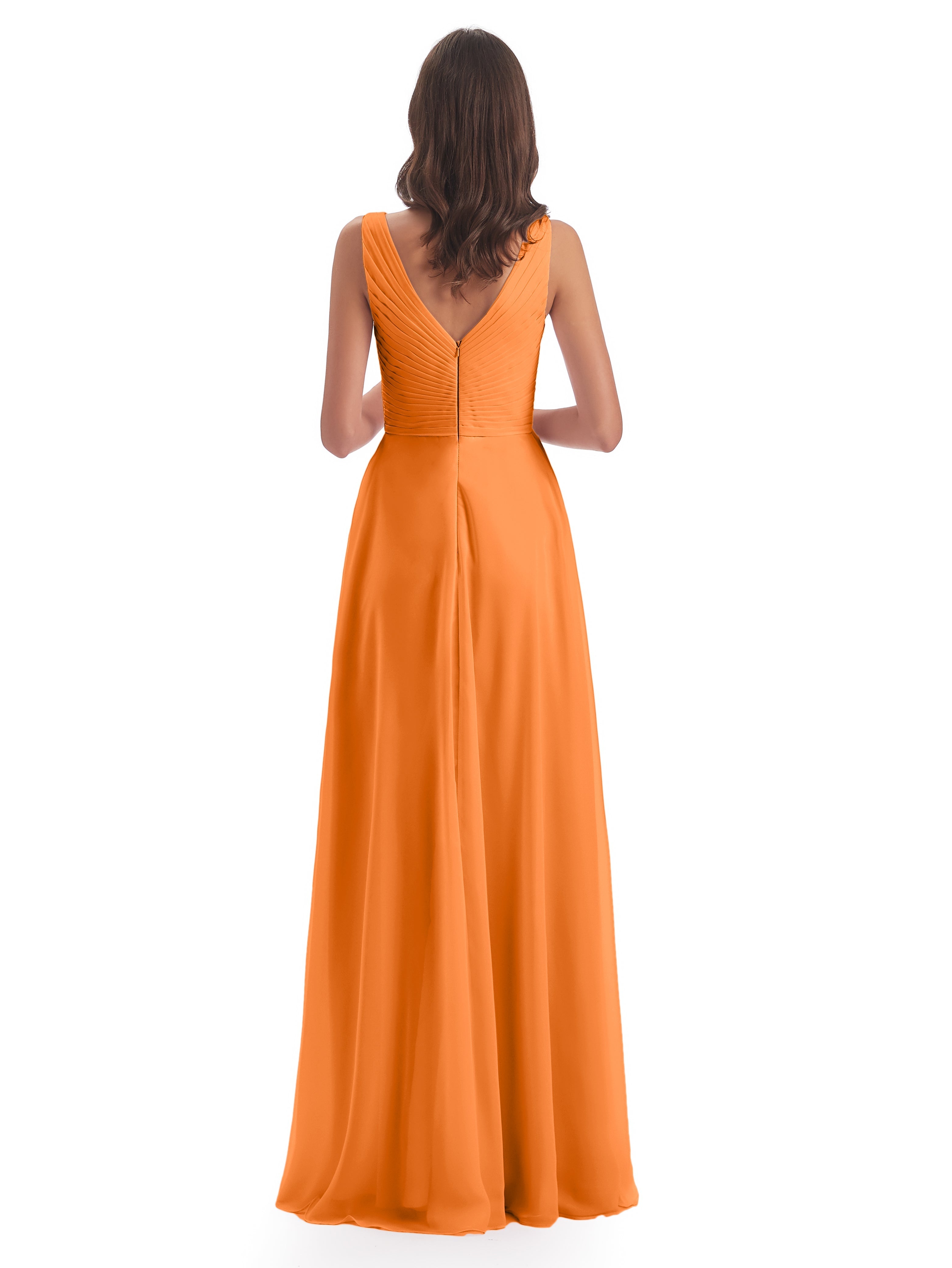 Robe De Demoiselle D Honneur Orange Col V Bretelle Mousseline Robes Demoiselle D'Honneur