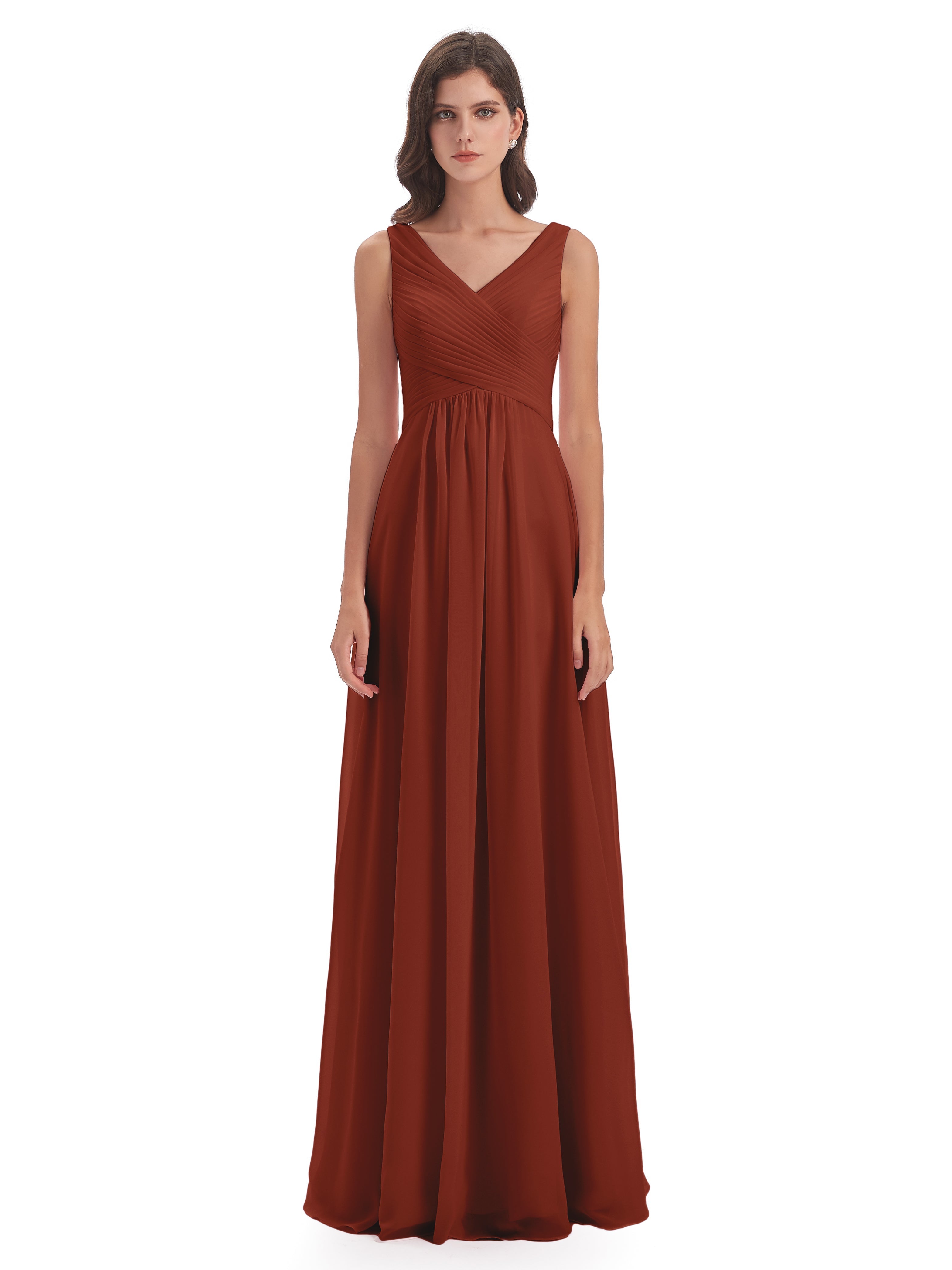 Robe Demoiselle D Honneur Couleur Rouille Col V Bretelle Mousseline Robes Demoiselle D'Honneur