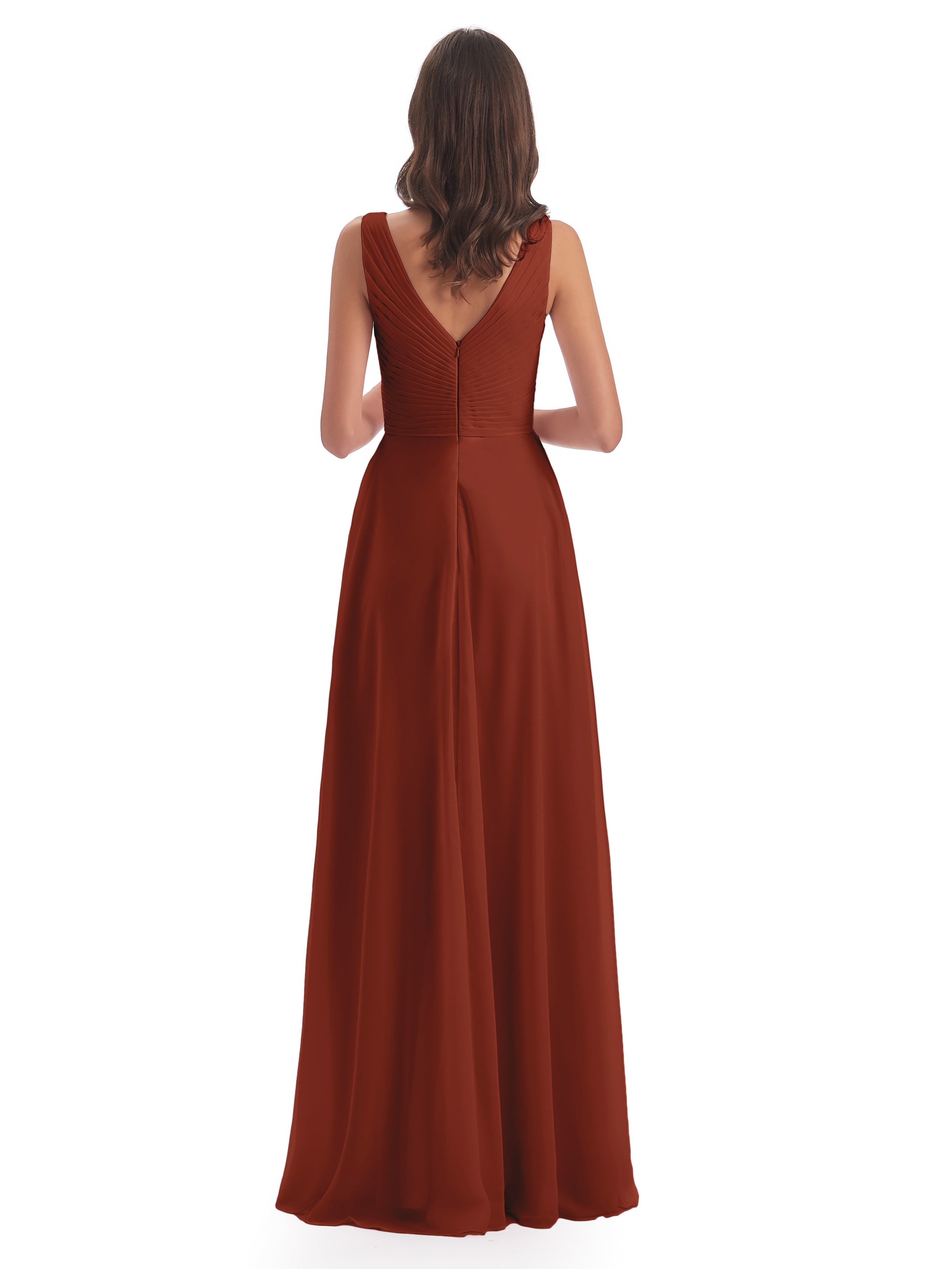 Robe Demoiselle D Honneur Couleur Rouille Col V Bretelle Mousseline Robes Demoiselle D'Honneur