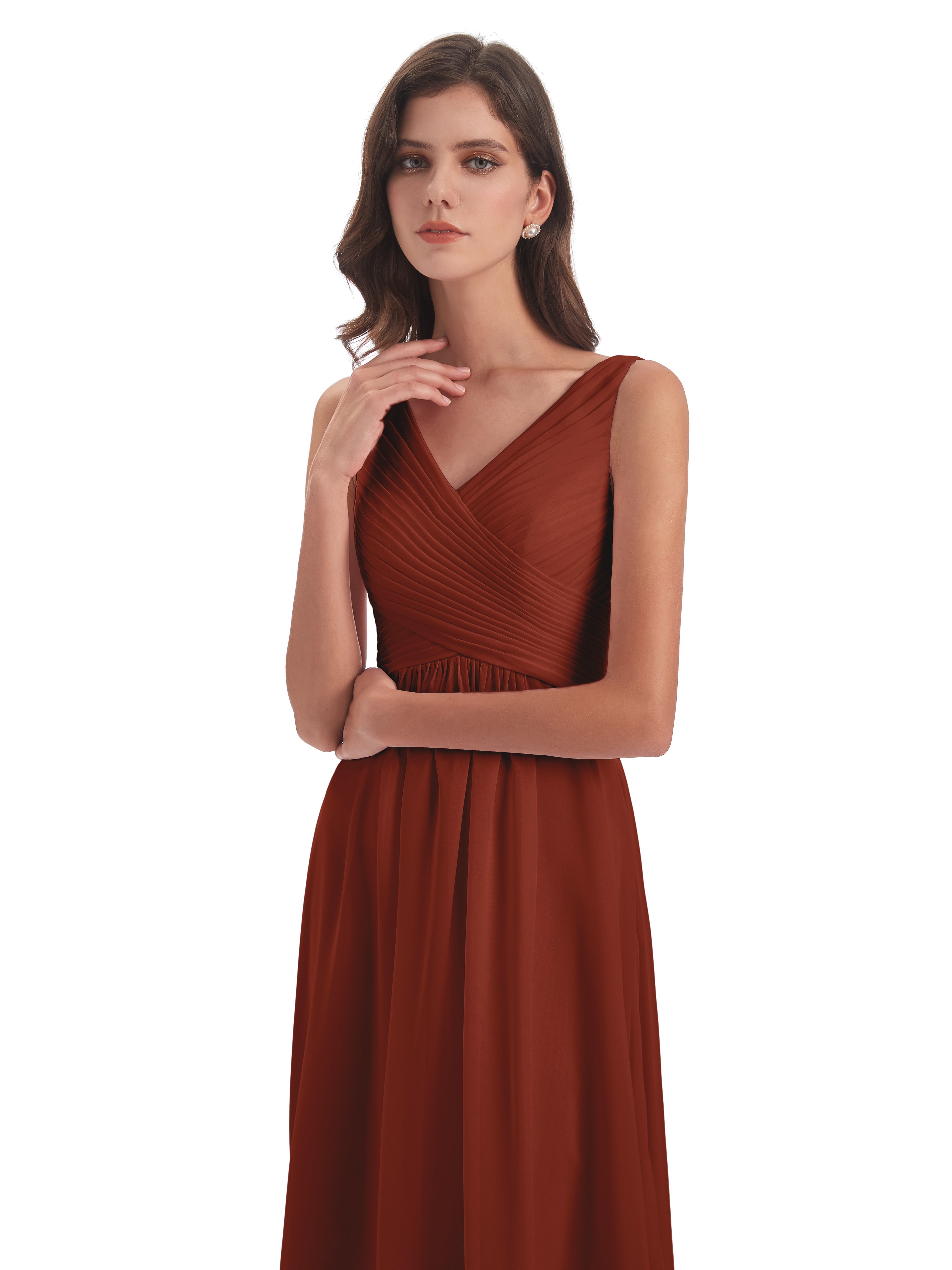 Robe Demoiselle D Honneur Couleur Rouille Col V Bretelle Mousseline Robes Demoiselle D'Honneur